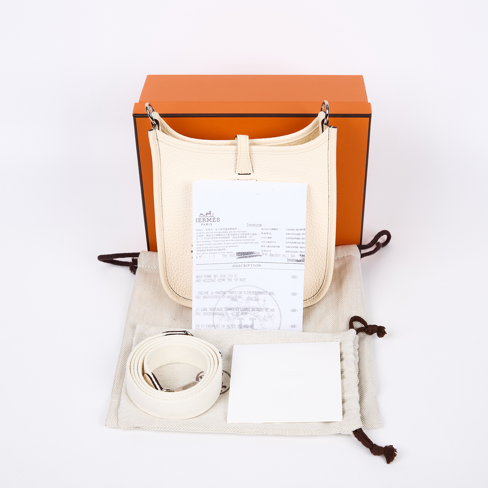 愛馬仕 Hermes Evelyne 16 Amazone bag 伊芙琳包 銀色五金 奶油白 H069426CKCP /ZMM 001 NF  原廠盒子/防塵袋/購買證明影本/背帶