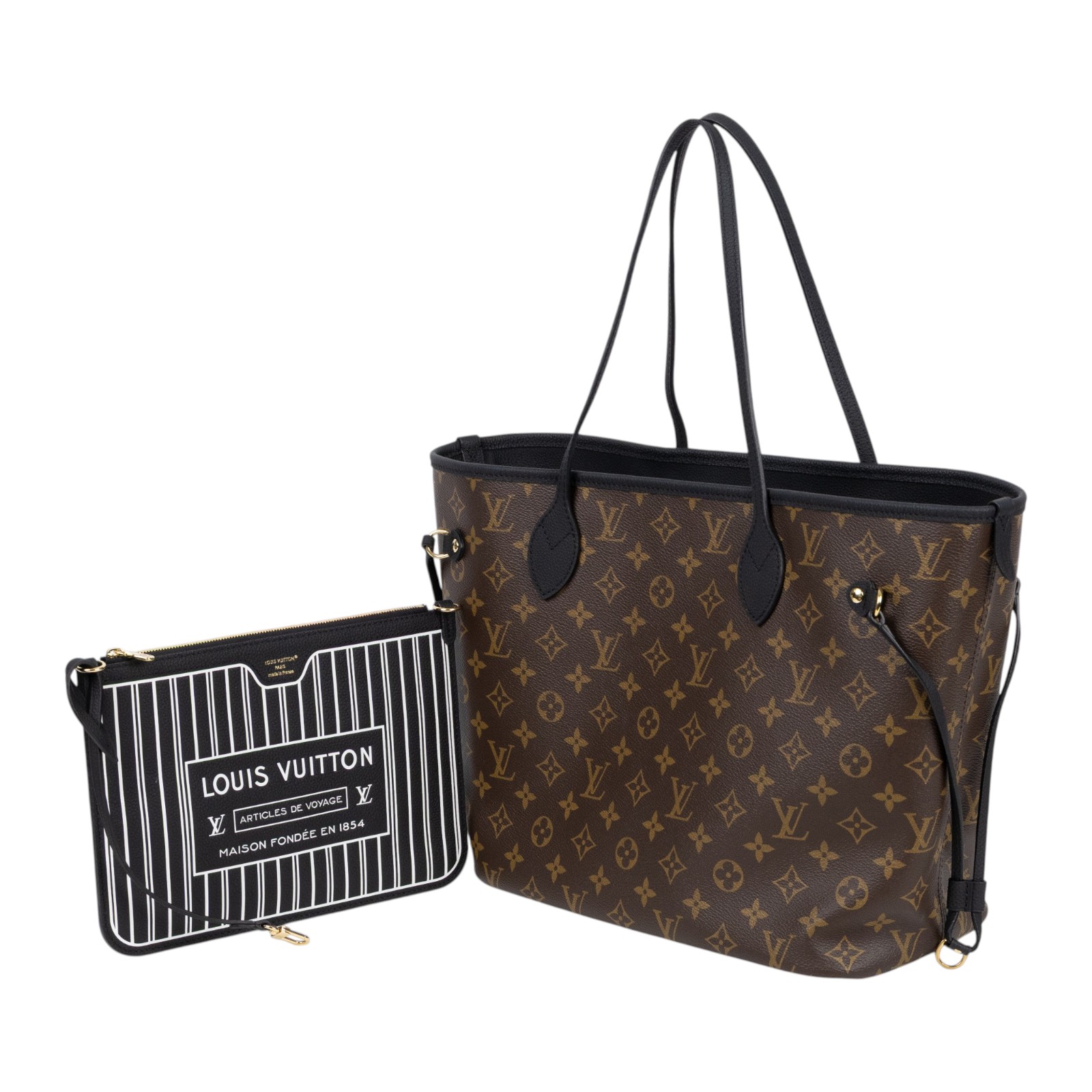 路易威登 LOUIS VUITTON Neverfull Inside Out MM 老花 牛皮 肩背包 雙面 黑色 M11946 晶片款  原廠盒子/防塵袋/購買證明