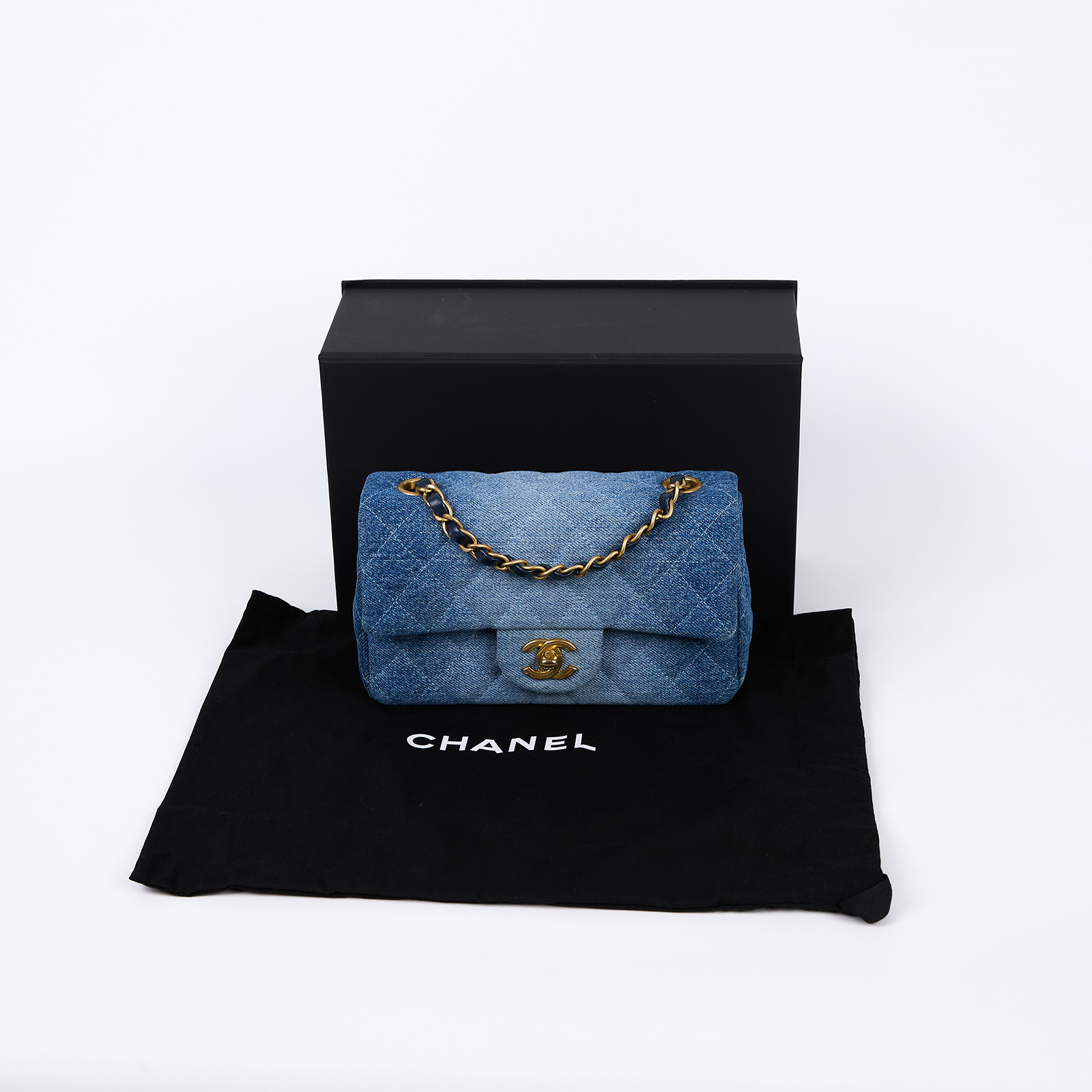 香奈兒 CHANEL CF 迷你 口蓋包 A69900_DEMIN 晶片款 單寧漸層COCO20 原廠盒子/防塵袋