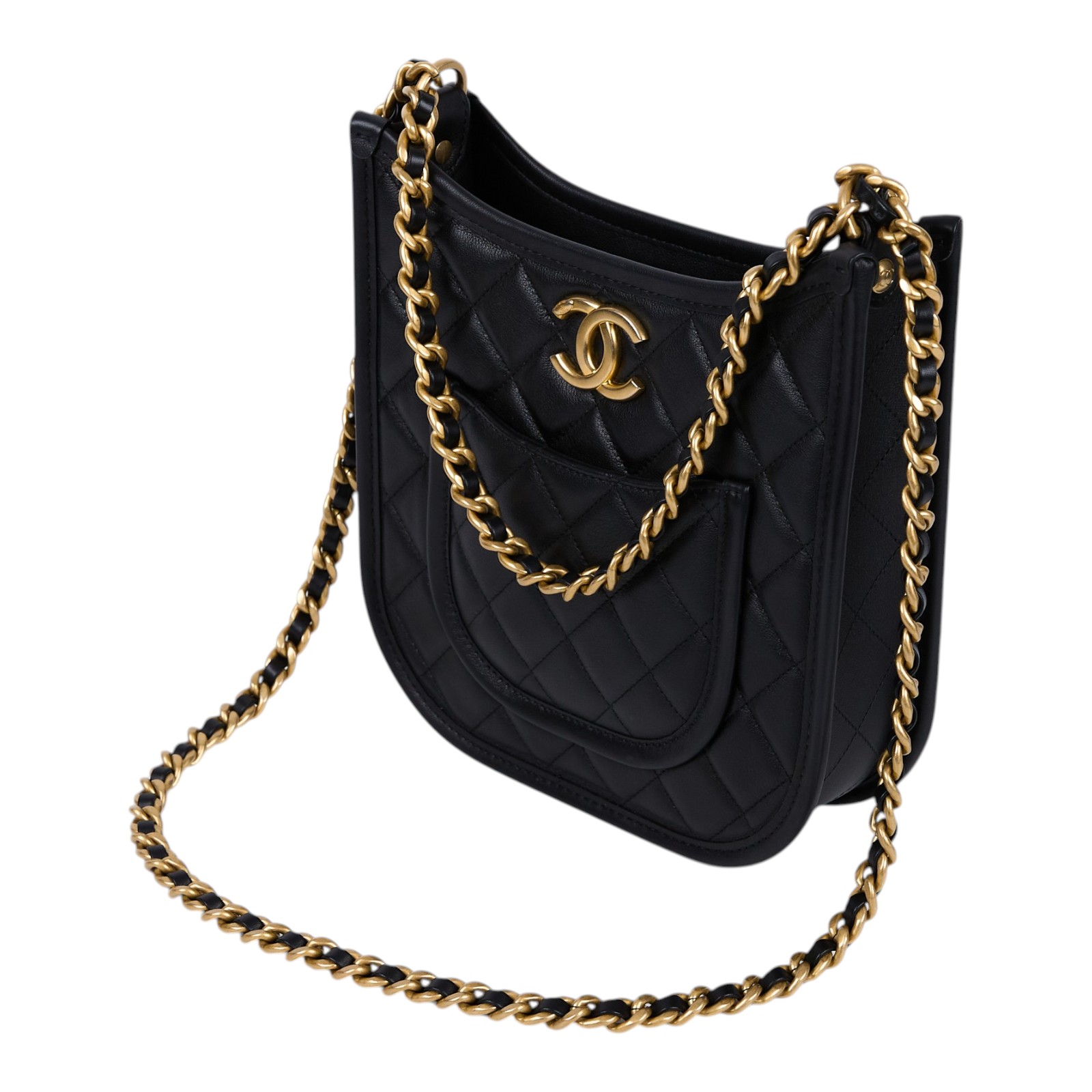 香奈兒 CHANEL 流浪包 Hobo Bag CC LOGO 斜背包 AS4532 晶片款 24S黑色HOBO兩用包 原廠盒子/防塵袋