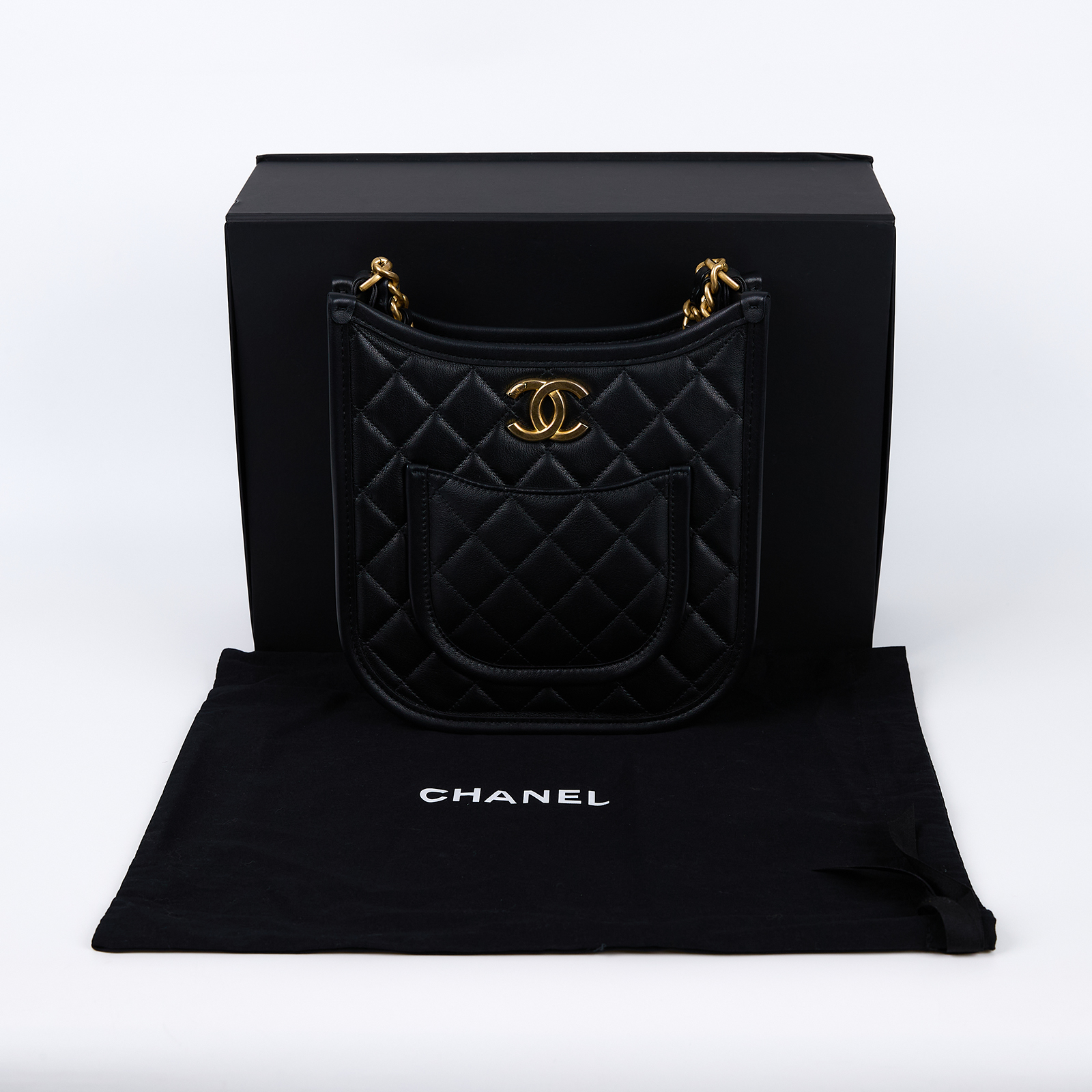 香奈兒 CHANEL 流浪包 Hobo Bag CC LOGO 斜背包 AS4532 晶片款 24S黑色HOBO兩用包 原廠盒子/防塵袋
