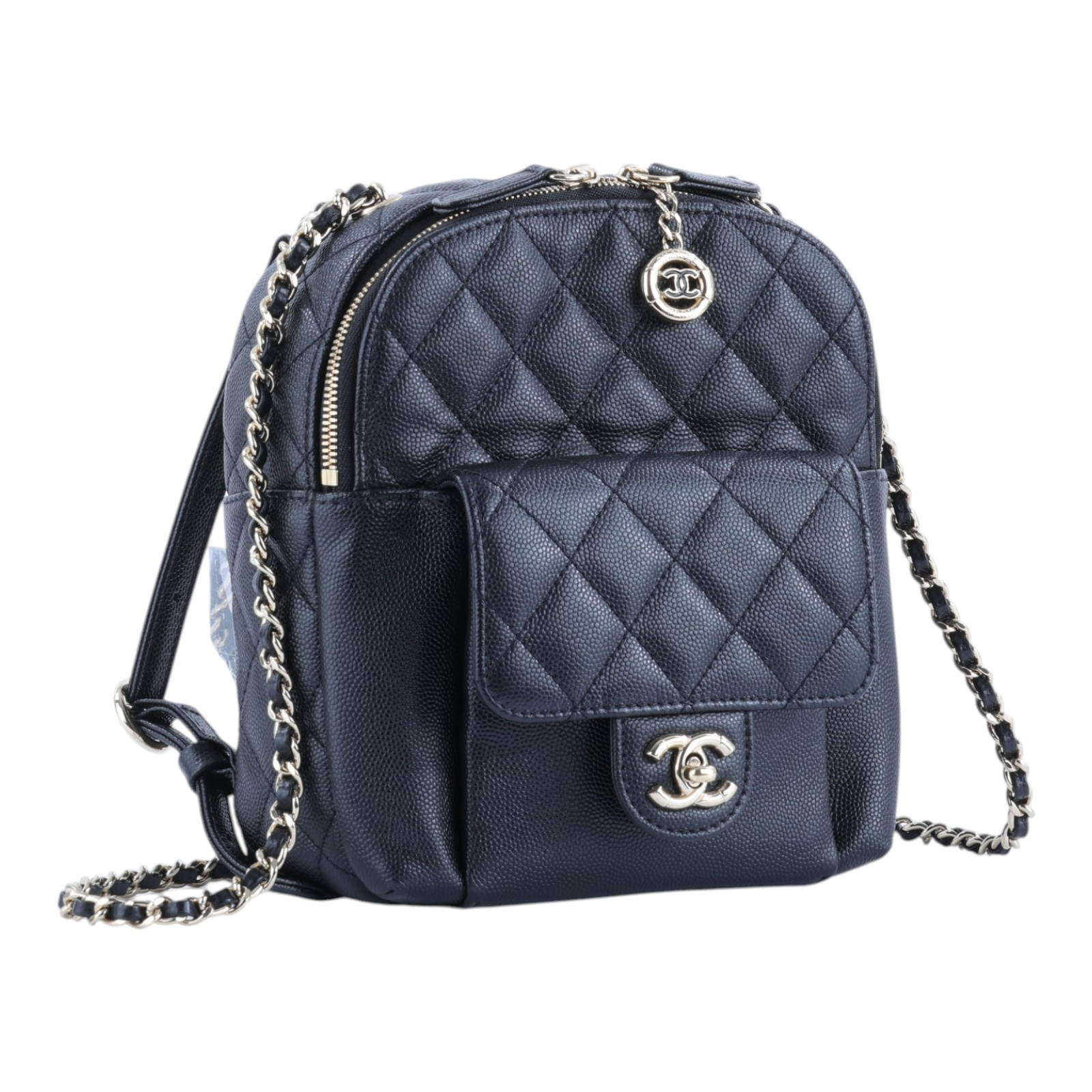 香奈兒 CHANEL 荔枝皮 小書包 迷你後背包  26開黑荔枝吊墜後背包 原廠盒子/防塵袋/保證卡