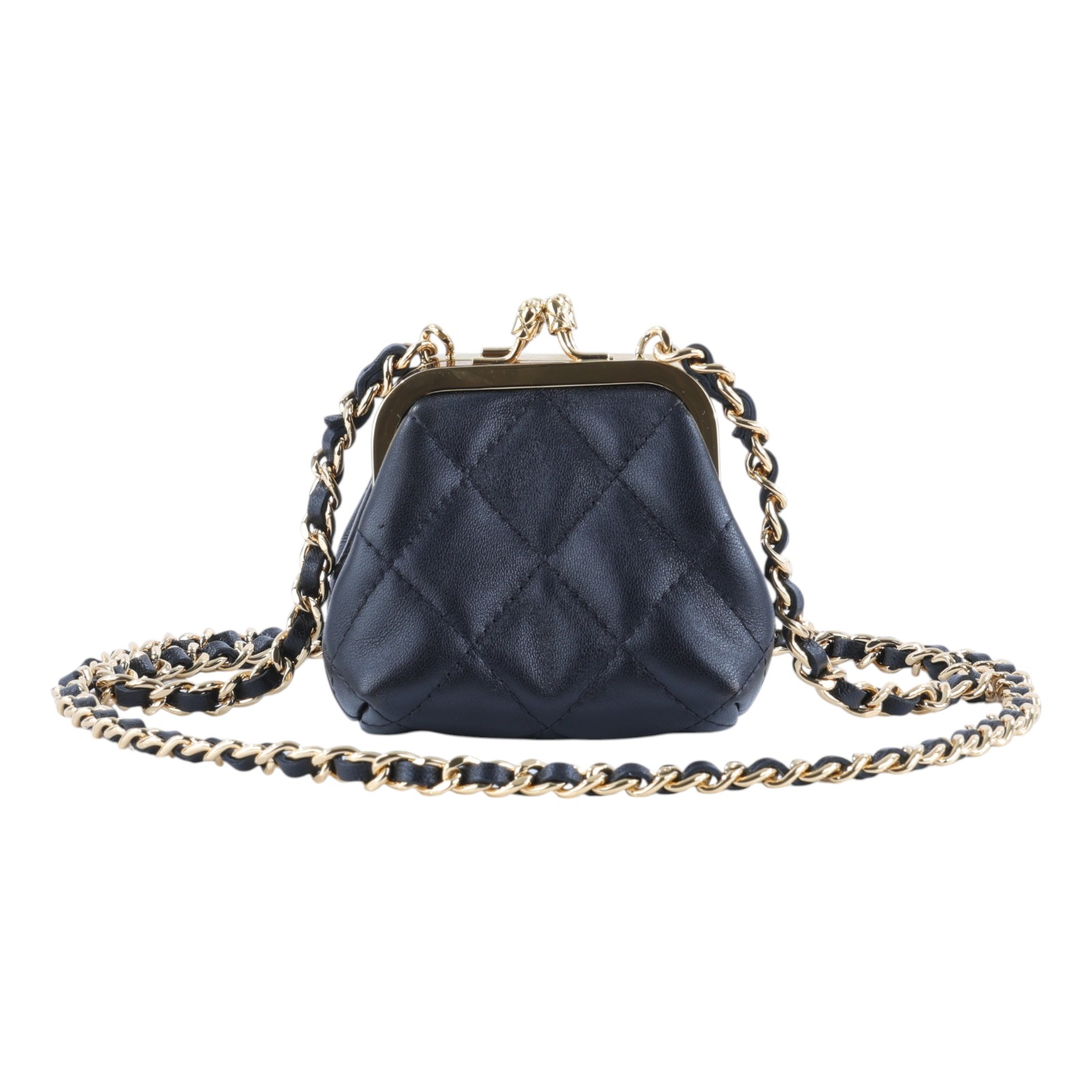 香奈兒 CHANEL 雙口金包  晶片款 黑金雙口小斜背包 原廠盒子/防塵袋