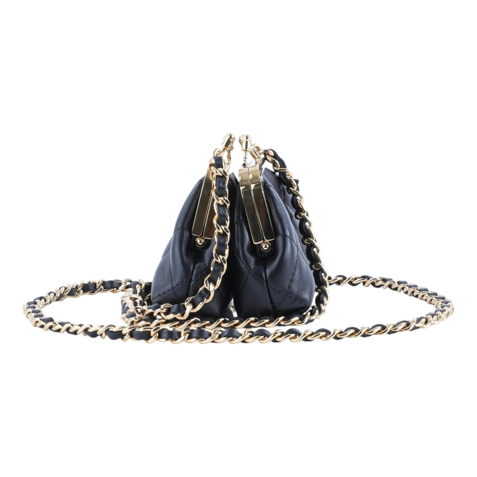 香奈兒 CHANEL 雙口金包  晶片款 黑金雙口小斜背包 原廠盒子/防塵袋