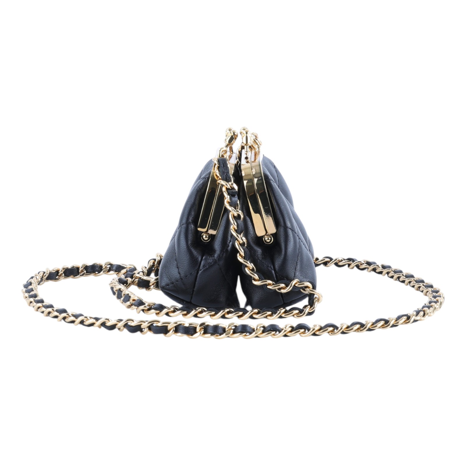 香奈兒 CHANEL 雙口金包  晶片款 黑金雙口小斜背包 原廠盒子/防塵袋