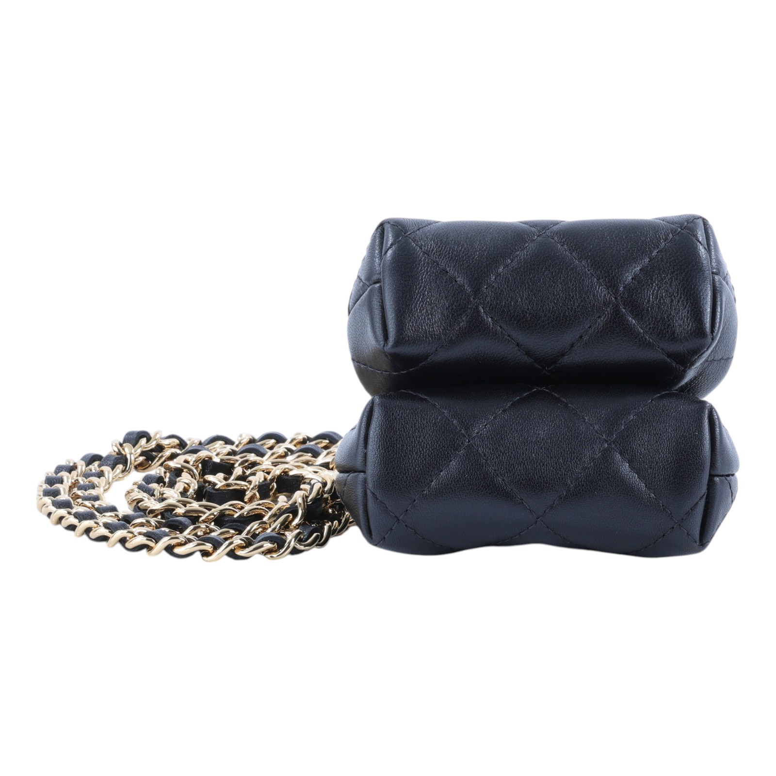 香奈兒 CHANEL 雙口金包  晶片款 黑金雙口小斜背包 原廠盒子/防塵袋