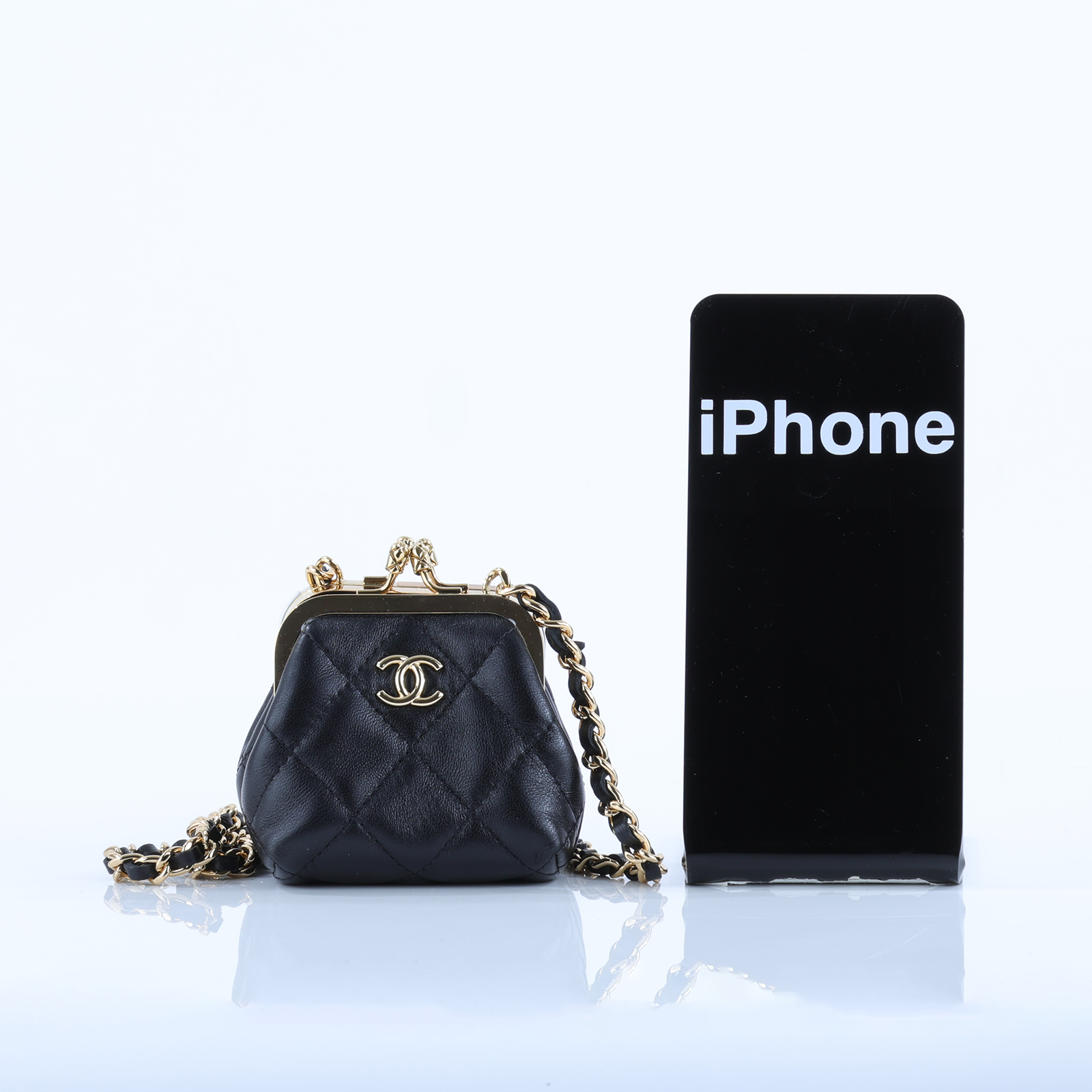 香奈兒 CHANEL 雙口金包  晶片款 黑金雙口小斜背包 原廠盒子/防塵袋