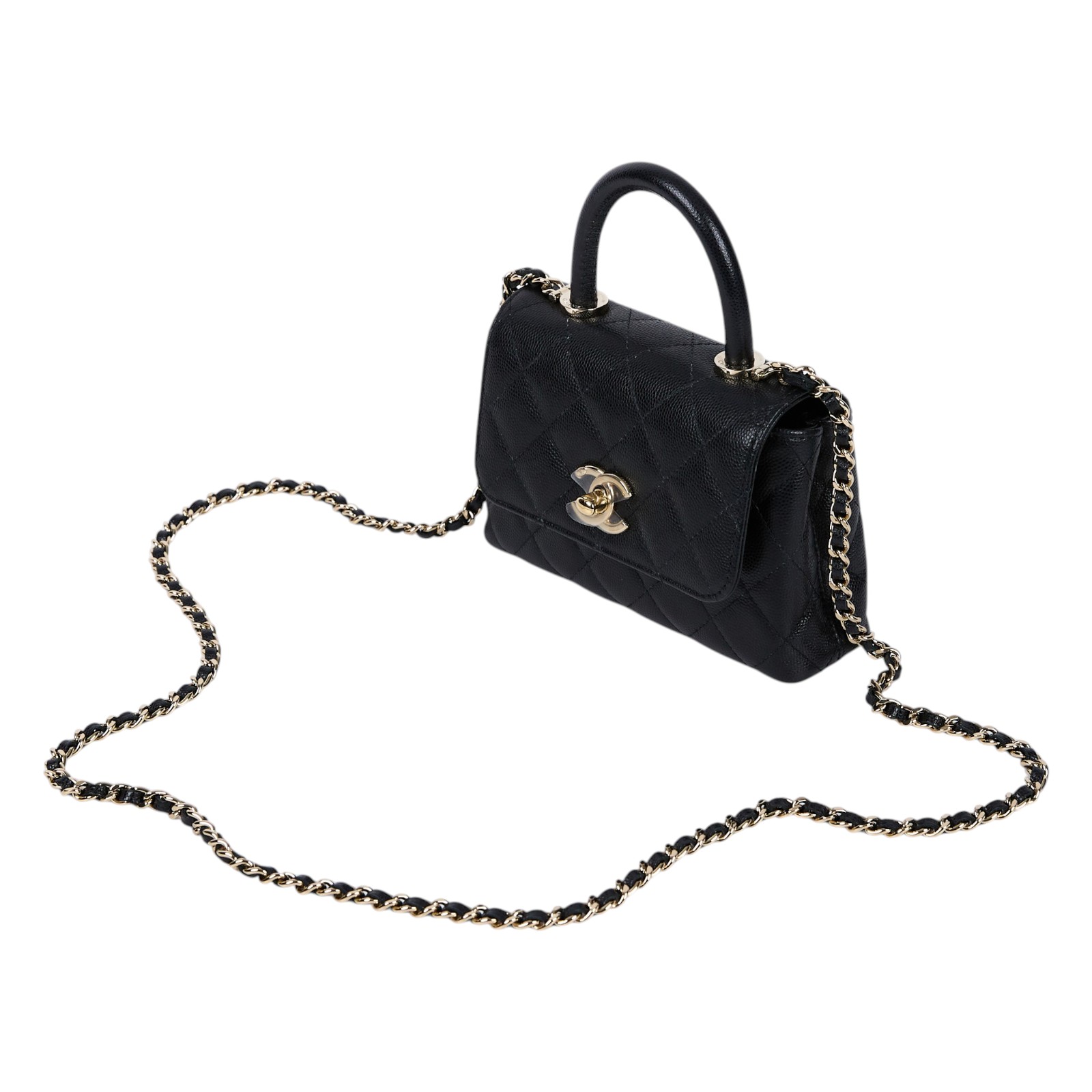 香奈兒 CHANEL Handle 手提 口蓋包 迷你 AP4244 B05061 晶片款 黑金荔枝COCO HANDLE MICRO 原廠盒子/防塵袋/購買證明
