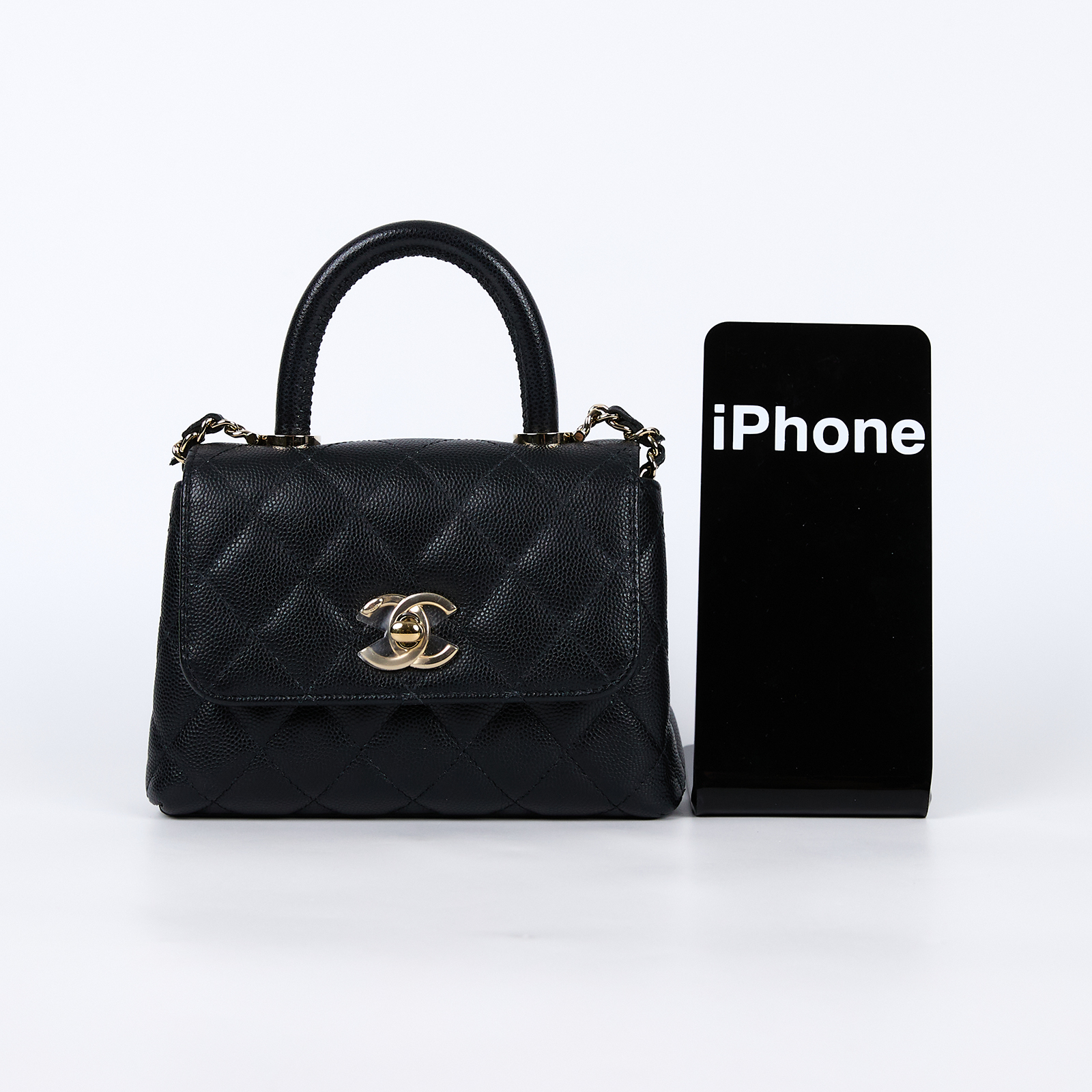 香奈兒 CHANEL Handle 手提 口蓋包 迷你 AP4244 B05061 晶片款 黑金荔枝COCO HANDLE MICRO 原廠盒子/防塵袋/購買證明