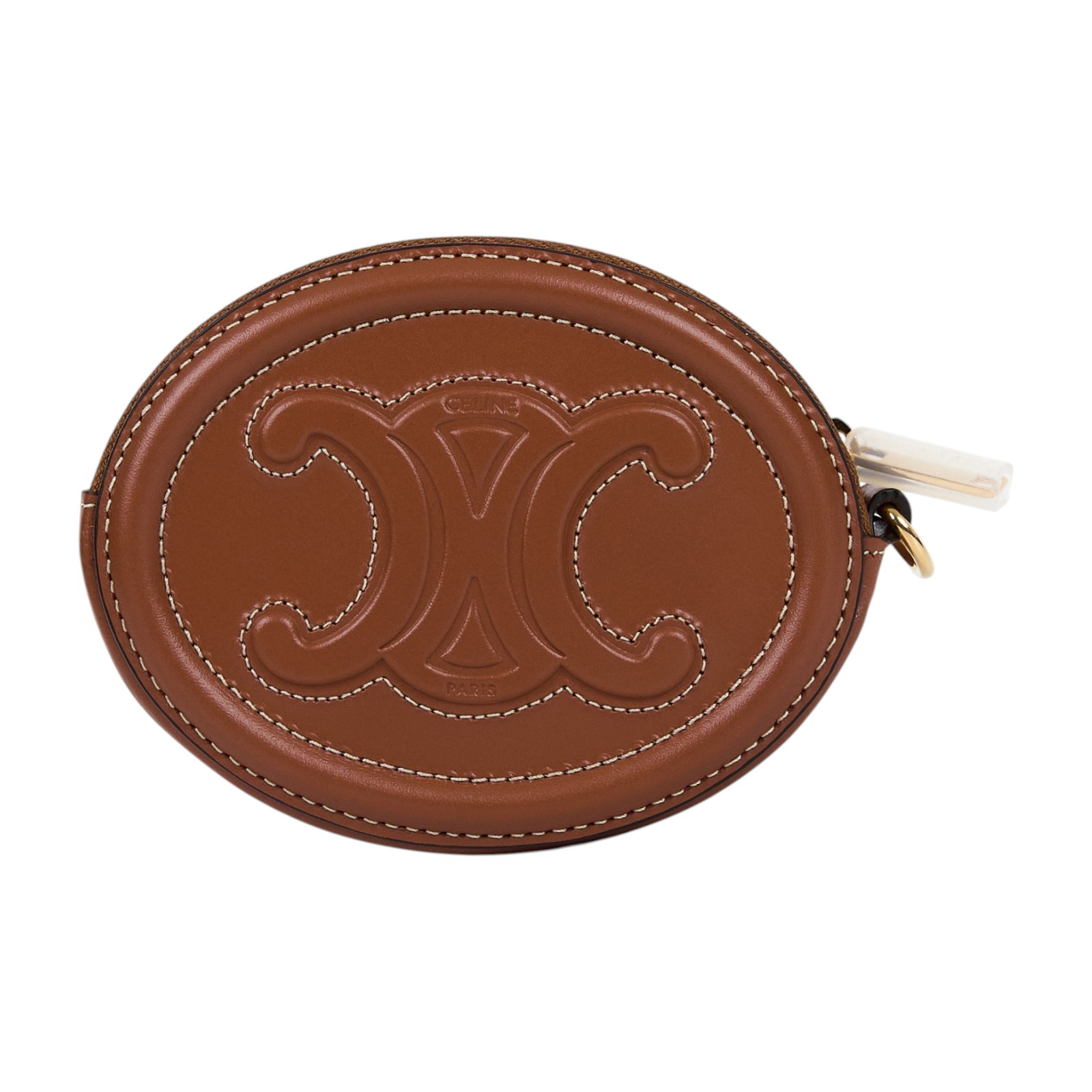 思琳 CELINE Triomphe 凱旋門 錢包 零錢包 手拿包 10I483DPQ 棕凱旋月餅零錢包 原廠盒子/防塵袋/國外購買證明影本