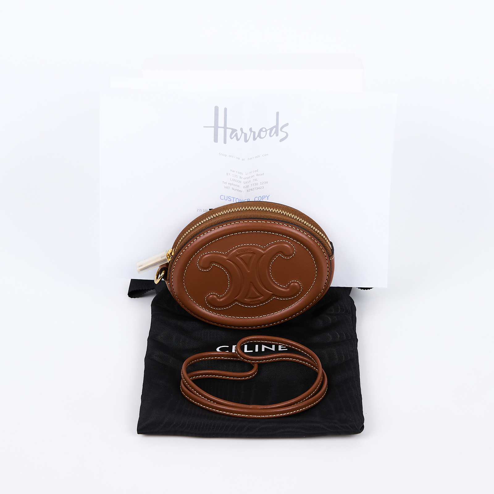 思琳 CELINE Triomphe 凱旋門 錢包 零錢包 手拿包 10I483DPQ 棕凱旋月餅零錢包 原廠盒子/防塵袋/國外購買證明影本