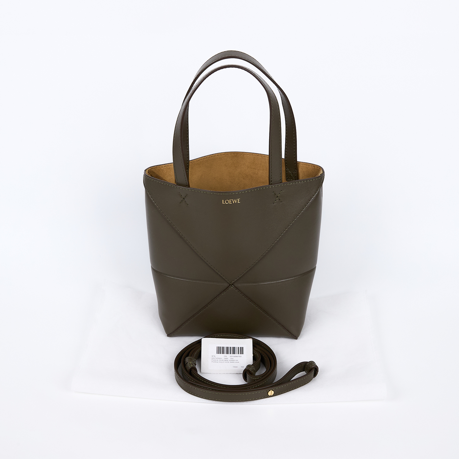 羅意威 LOEWE Mini Puzzle Fold Tote 肩背 手提包 迷你 A657V25X01 卡其綠PUZZLE FOLD MINI 防塵袋/背帶