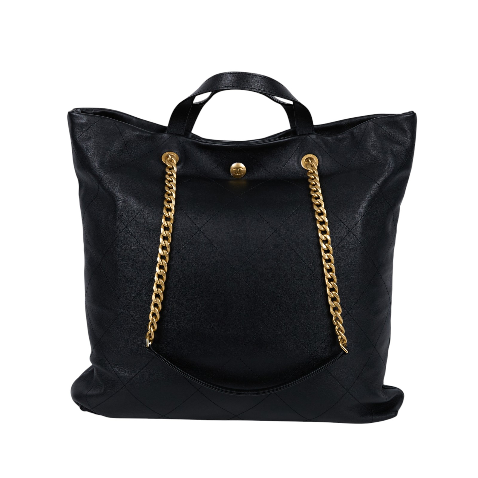 香奈兒 CHANEL Tote 手提 肩背 托特包 AS3128 晶片款 黑金小牛皮菱格托特 防塵袋