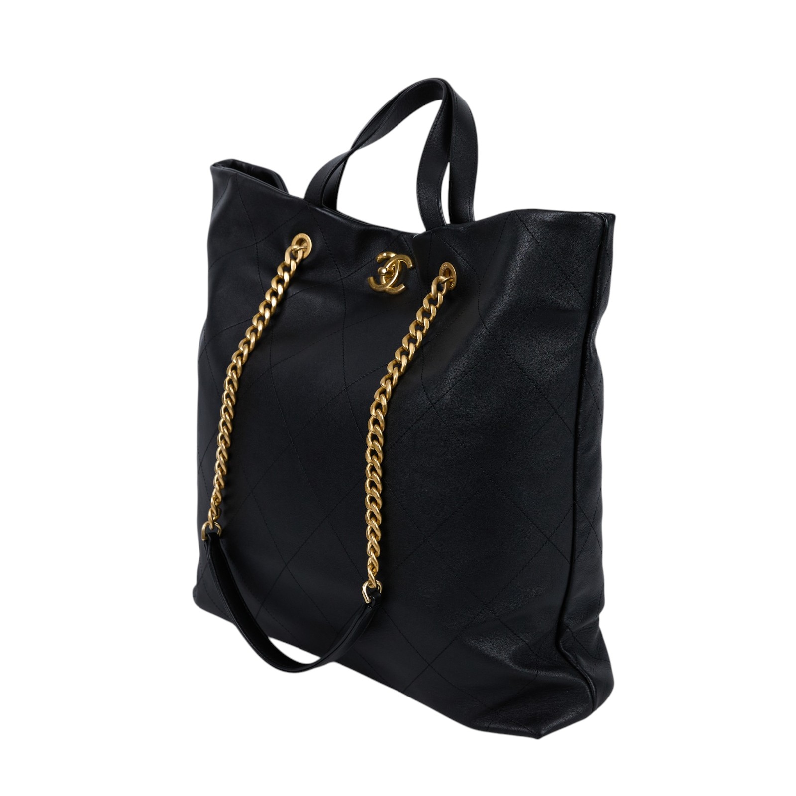 香奈兒 CHANEL Tote 手提 肩背 托特包 AS3128 晶片款 黑金小牛皮菱格托特 防塵袋