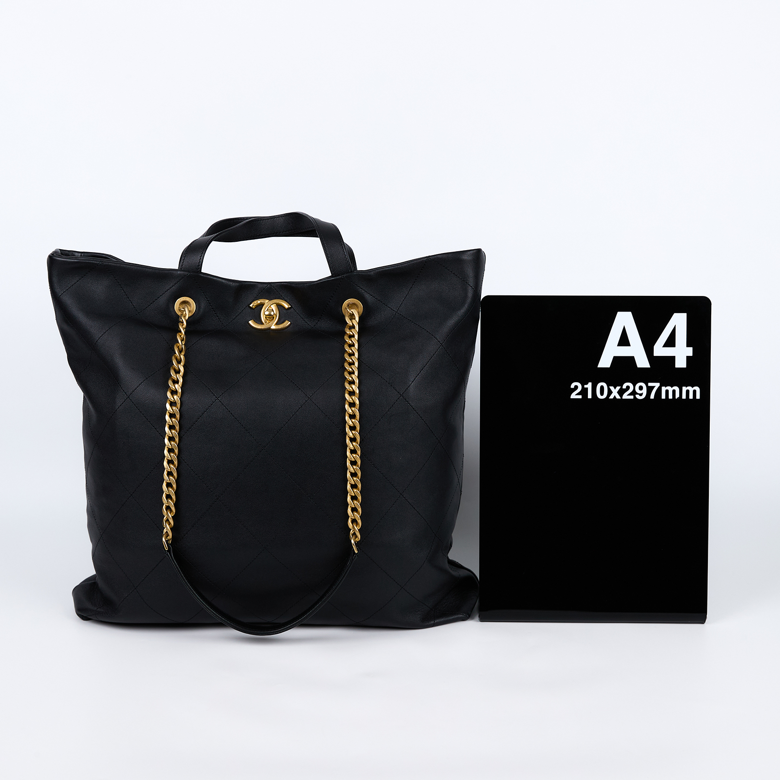 香奈兒 CHANEL Tote 手提 肩背 托特包 AS3128 晶片款 黑金小牛皮菱格托特 防塵袋