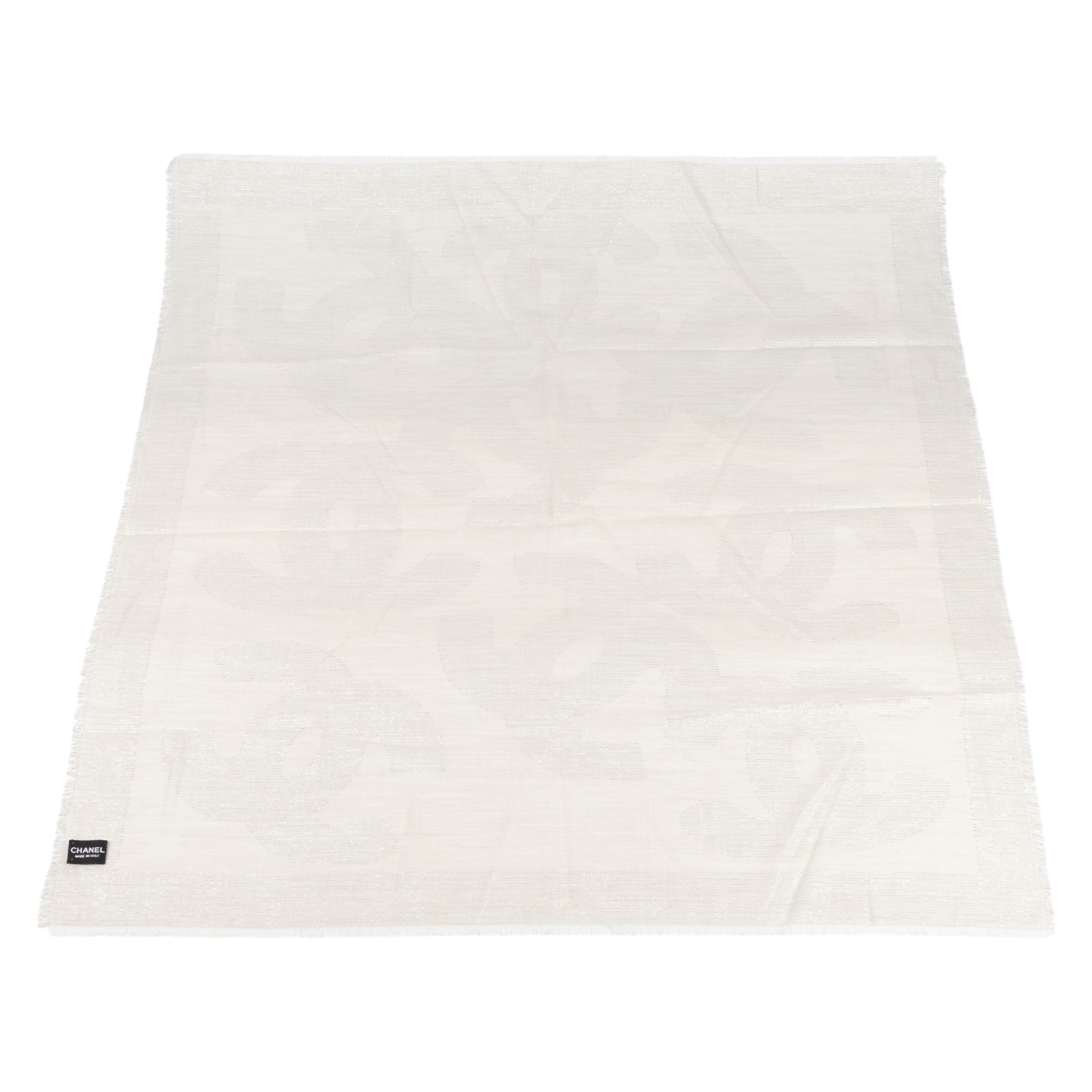 香奈兒 CHANEL 披肩 圍巾  米金蔥方巾 原廠盒子