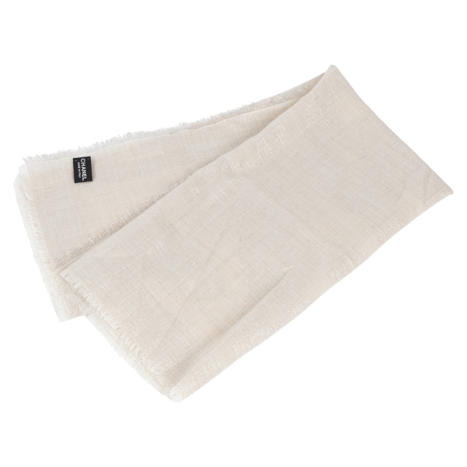 香奈兒 CHANEL 披肩 圍巾  米金蔥方巾 原廠盒子