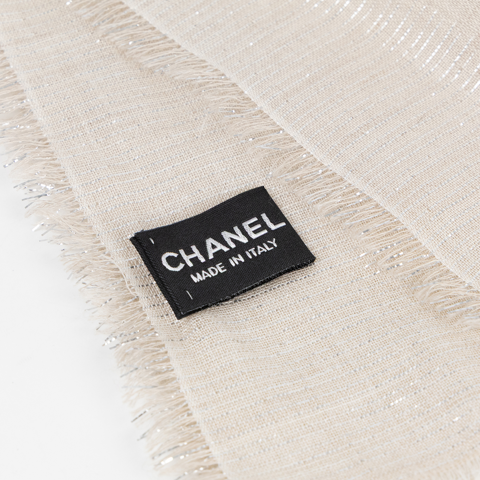 香奈兒 CHANEL 披肩 圍巾  米金蔥方巾 原廠盒子