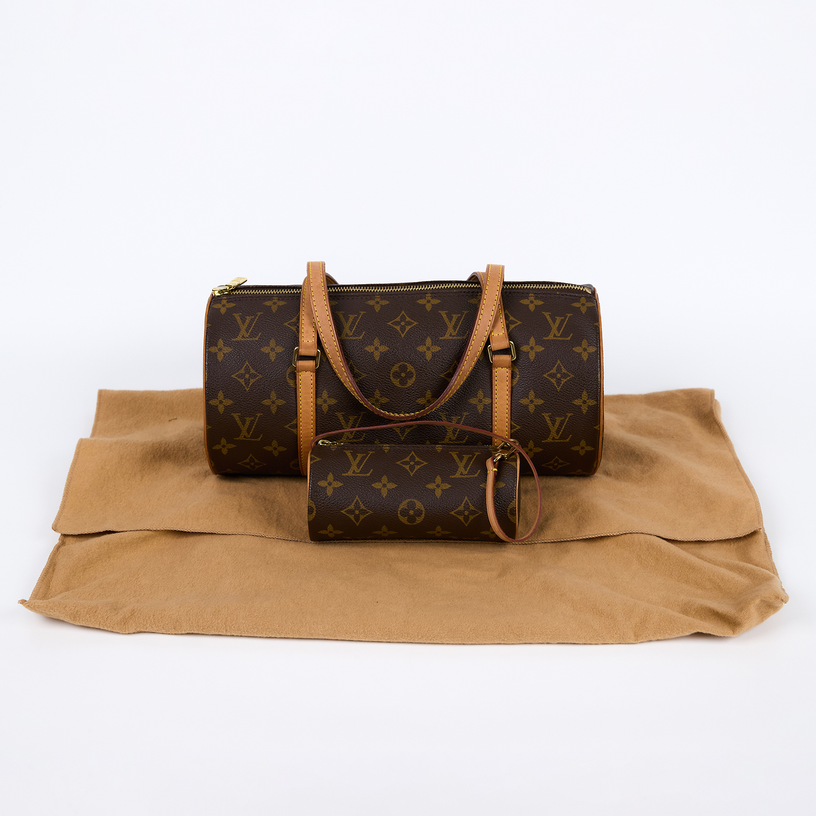 路易威登 LOUIS VUITTON Papillon 30 老花 圓筒 手提包 M51385 原花圓筒子母包 防塵袋/子包
