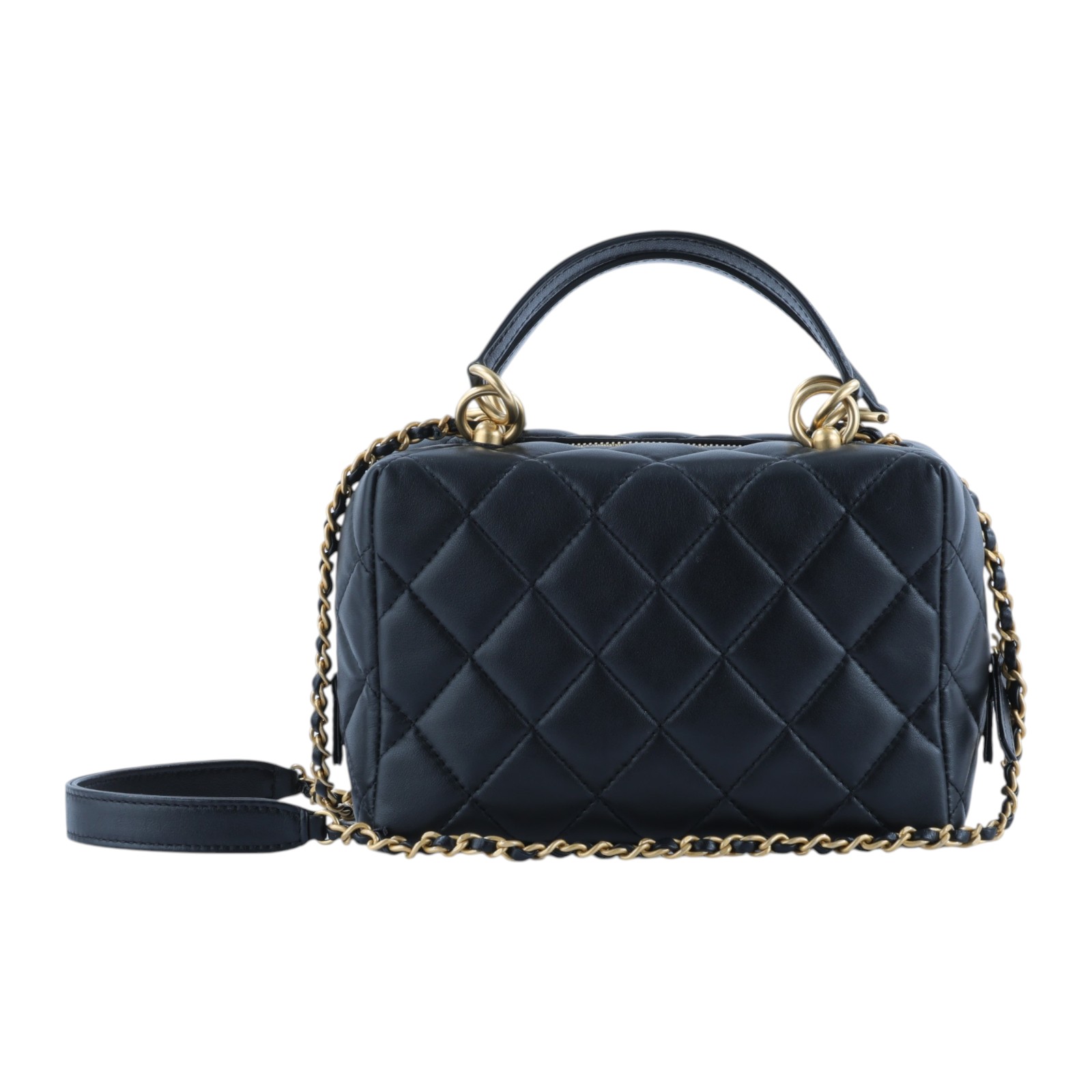 香奈兒 CHANEL 菱格紋 手提包 肩背包 斜背包 波士頓包 AS4202 晶片款 黑金羊保齡球肩背包 防塵袋