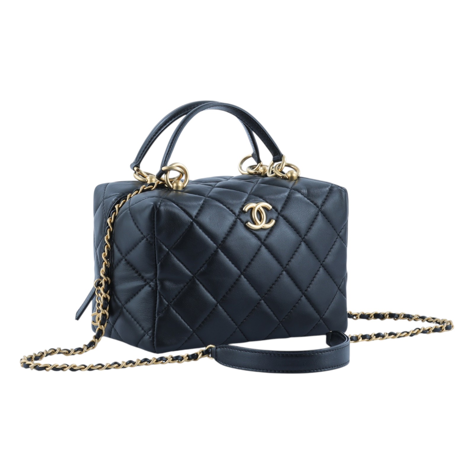 香奈兒 CHANEL 菱格紋 手提包 肩背包 斜背包 波士頓包 AS4202 晶片款 黑金羊保齡球肩背包 防塵袋