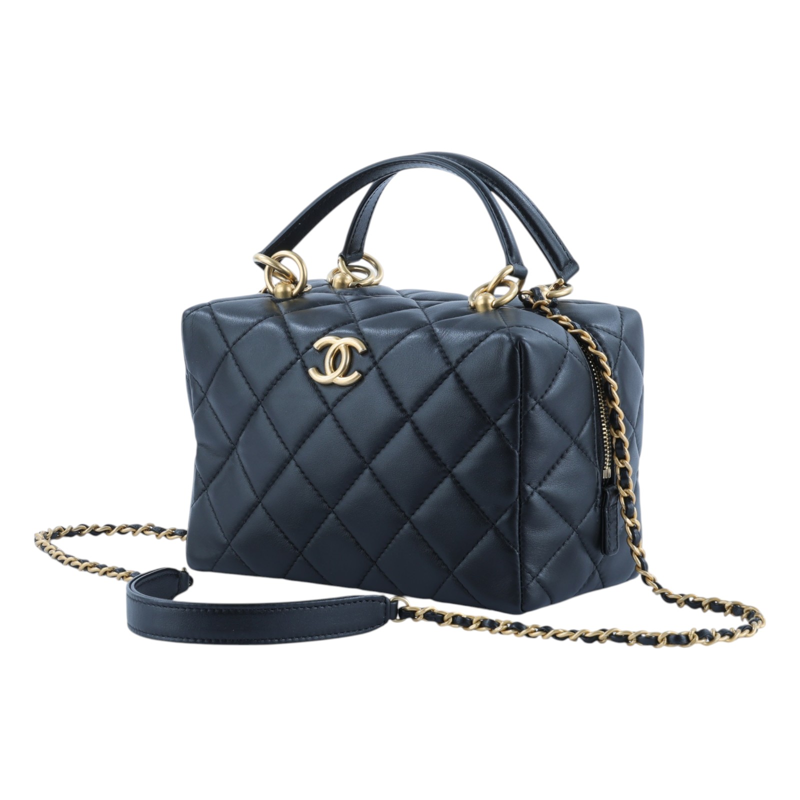 香奈兒 CHANEL 菱格紋 手提包 肩背包 斜背包 波士頓包 AS4202 晶片款 黑金羊保齡球肩背包 防塵袋