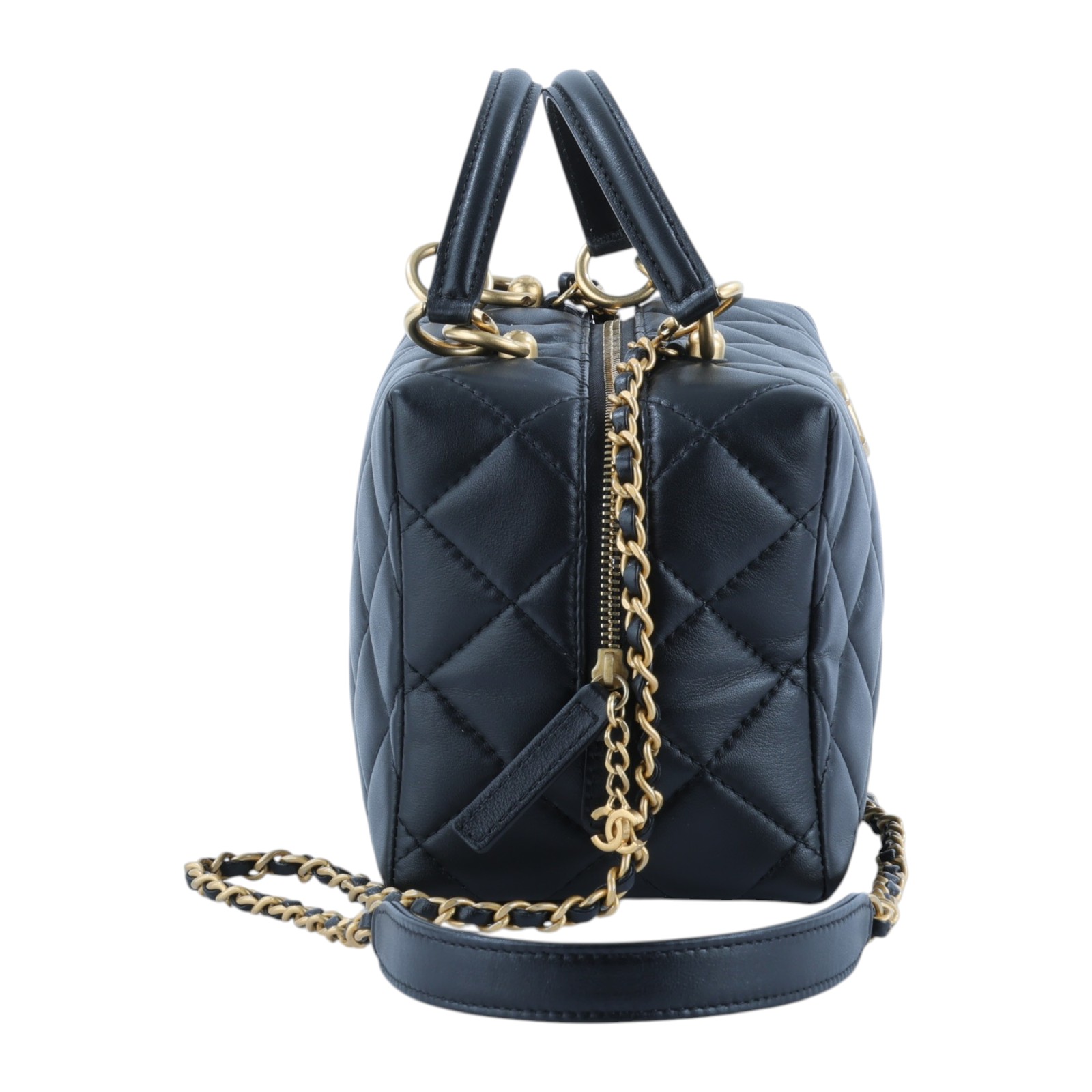 香奈兒 CHANEL 菱格紋 手提包 肩背包 斜背包 波士頓包 AS4202 晶片款 黑金羊保齡球肩背包 防塵袋