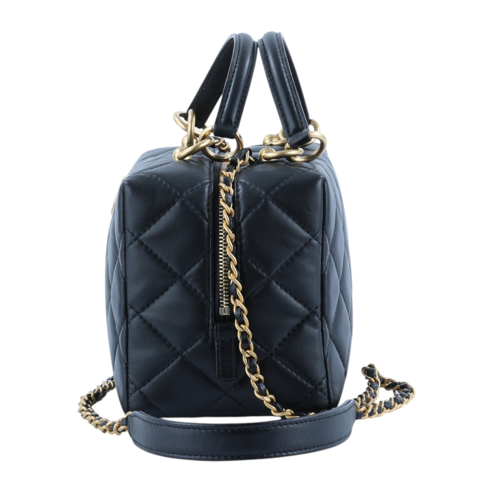 香奈兒 CHANEL 菱格紋 手提包 肩背包 斜背包 波士頓包 AS4202 晶片款 黑金羊保齡球肩背包 防塵袋