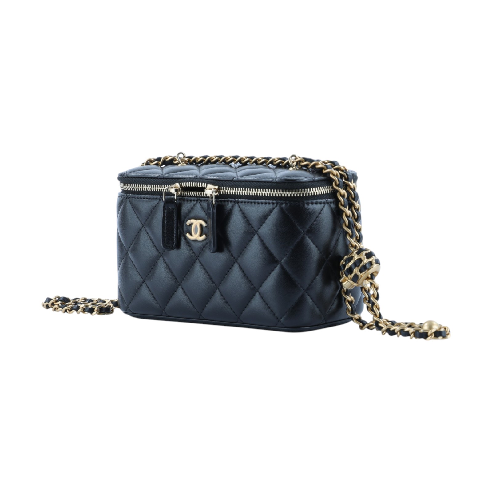 香奈兒 CHANEL CC LOGO 化妝盒 化妝箱 斜背包 Vanity Case AP2303 32開黑金羊金球VANITY CASE 原廠盒子/防塵袋/保證卡