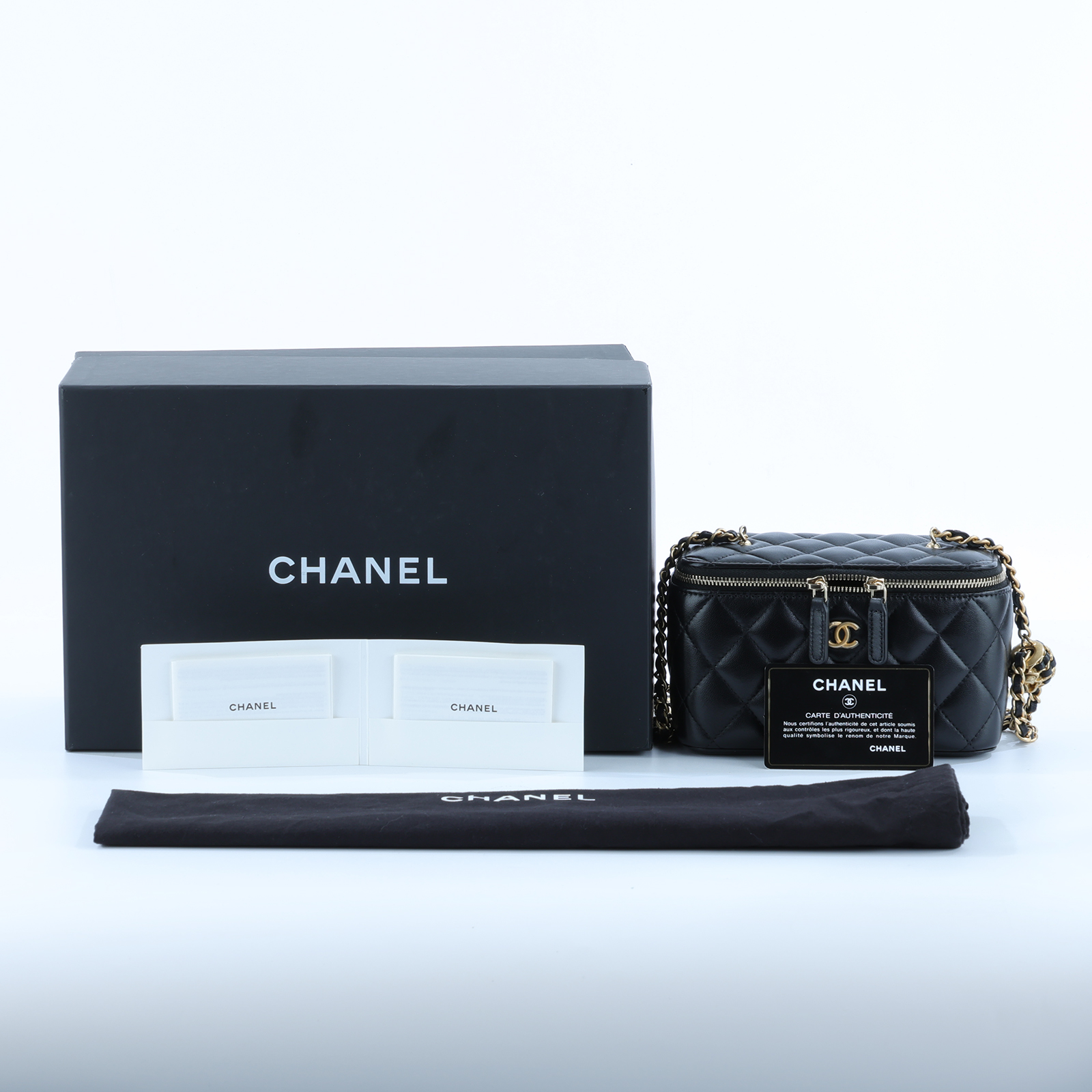 香奈兒 CHANEL CC LOGO 化妝盒 化妝箱 斜背包 Vanity Case AP2303 32開黑金羊金球VANITY CASE 原廠盒子/防塵袋/保證卡