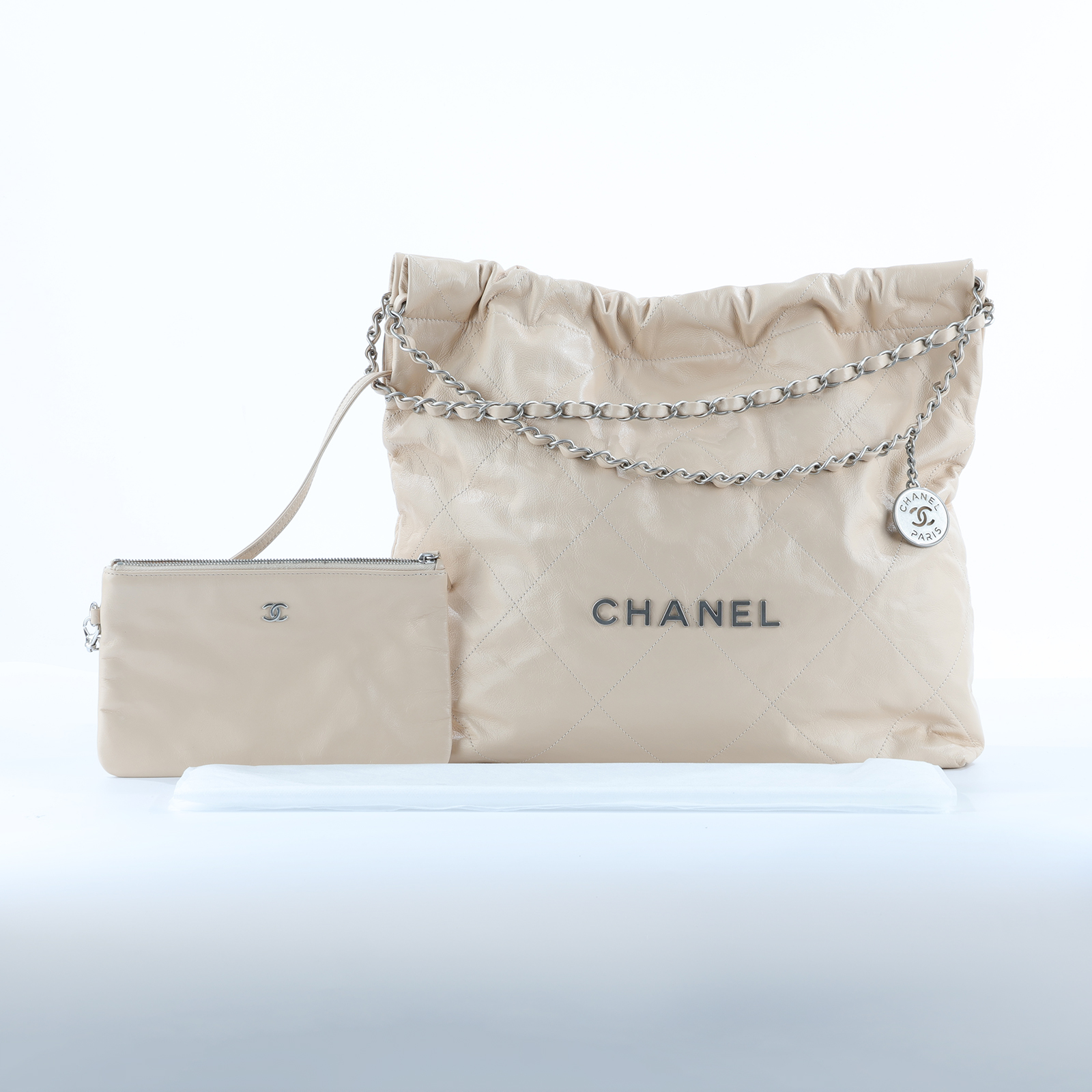 香奈兒 CHANEL 22 小型 束口包 AS3260 晶片款 奶茶色22包 中號 內袋