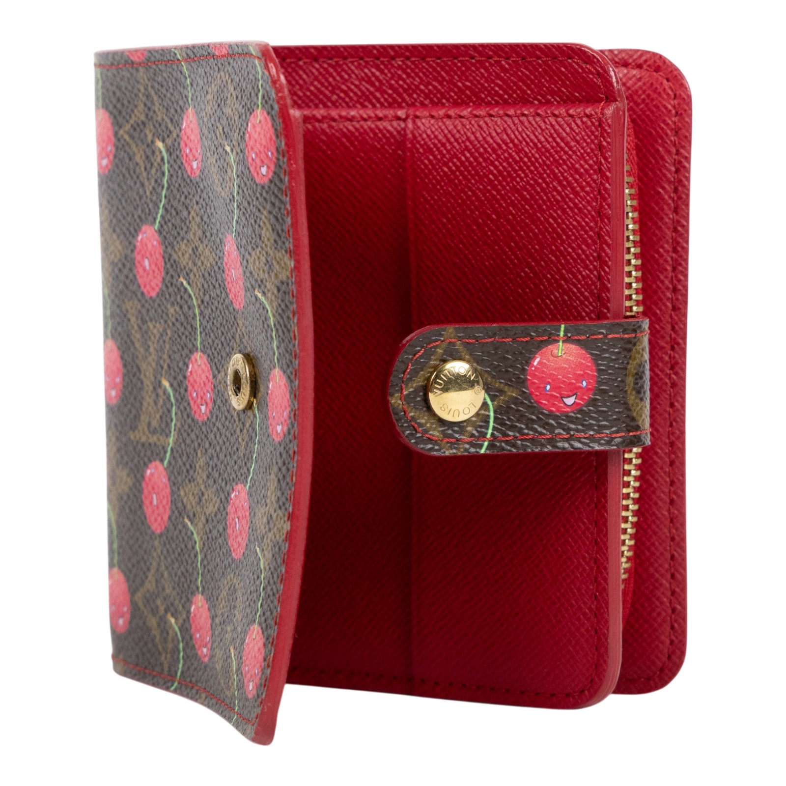 路易威登 LOUIS VUITTON 村上隆 短夾 錢包 零錢包 Compact Zip M95005 原花櫻桃短夾 無附屬品