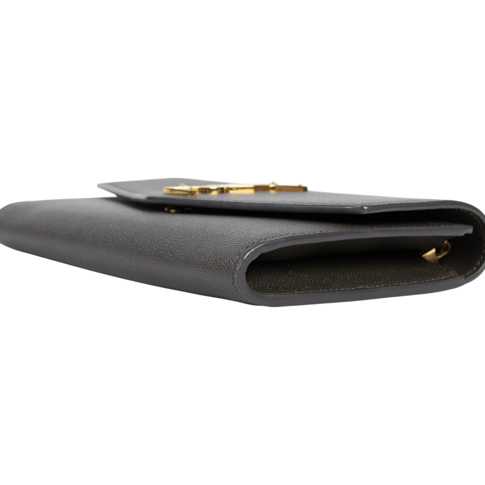 聖羅蘭 YSL SAINT LAURENT Uptown 粒面壓紋皮革 鏈條錢包 6077881GF0J 深灰信封WOC 原廠盒子/防塵袋