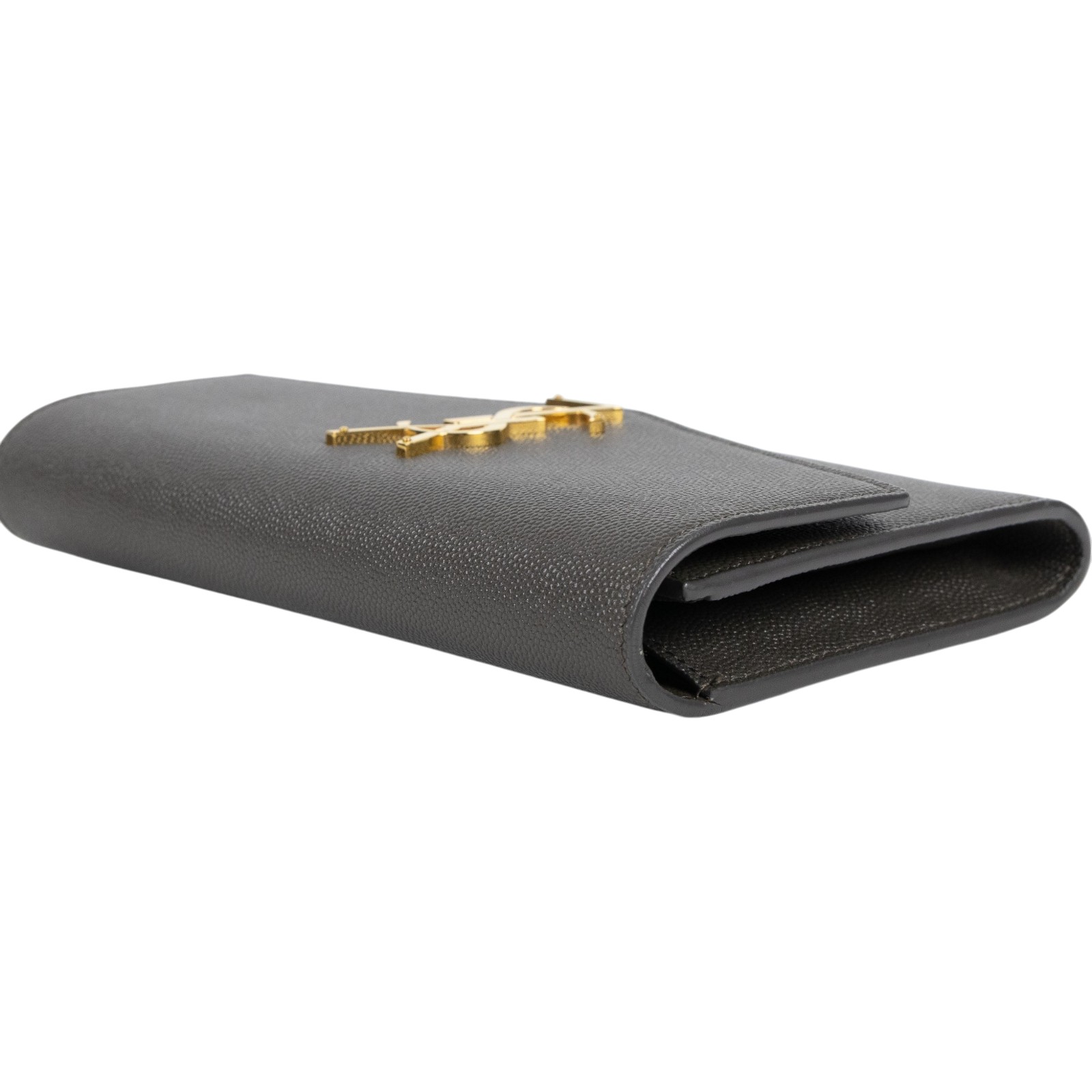 聖羅蘭 YSL SAINT LAURENT Uptown 粒面壓紋皮革 鏈條錢包 6077881GF0J 深灰信封WOC 原廠盒子/防塵袋