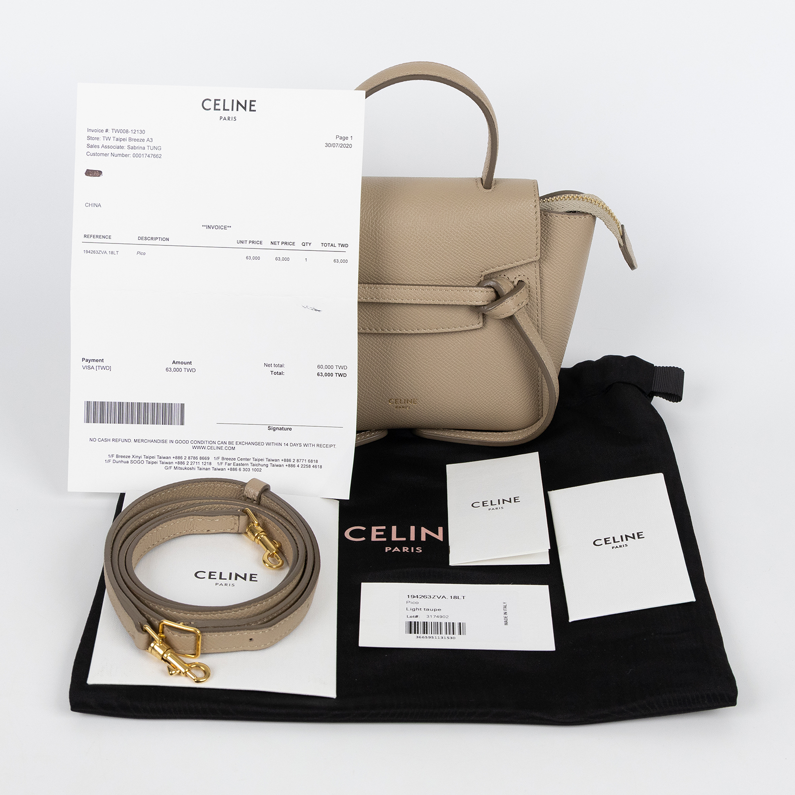 思琳 CELINE Pico Belt 手袋 194263ZVA 奶茶BELT PICO 防塵袋/購買證明