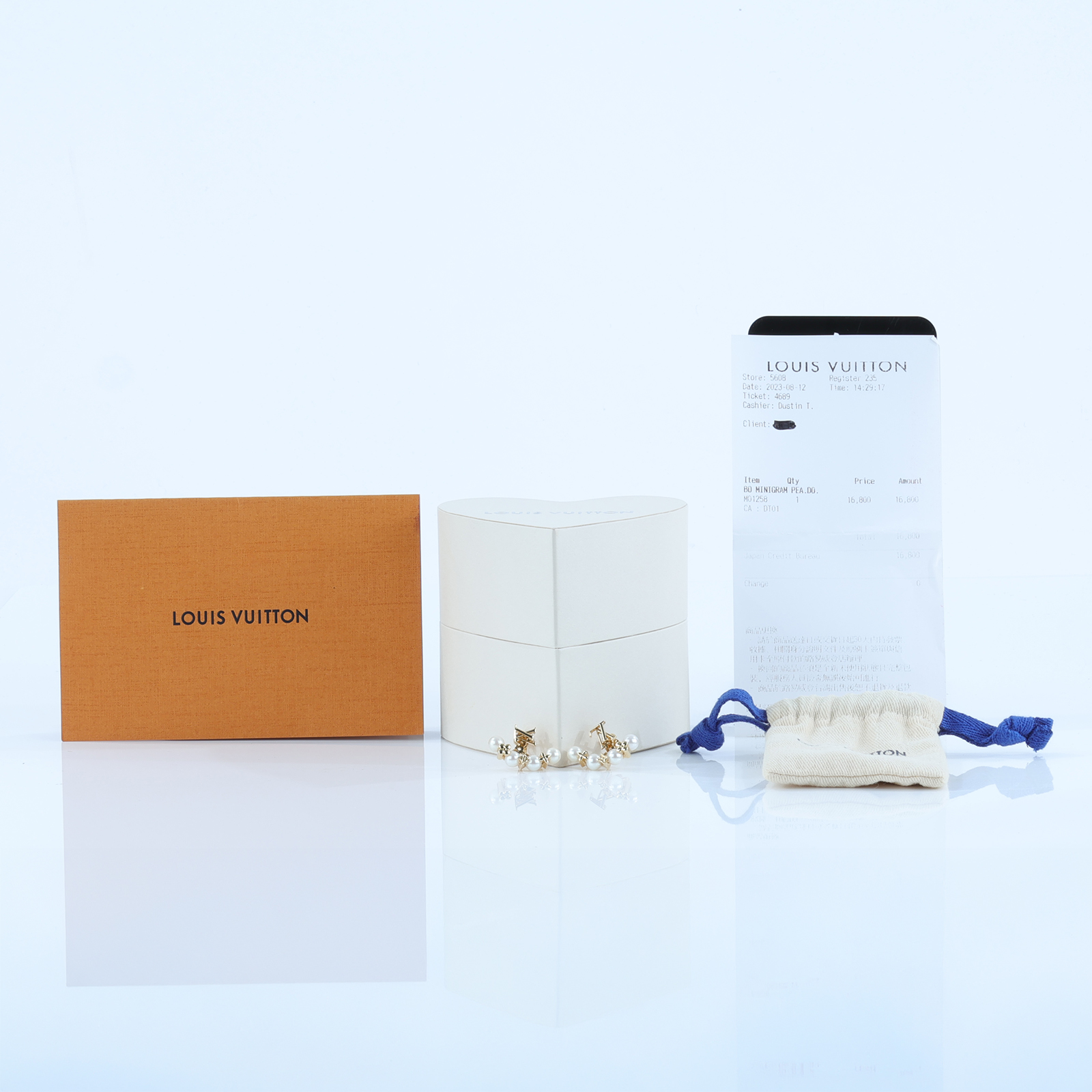 路易威登 LOUIS VUITTON Minigram Pearls 耳釘 M01258 Minigram Pearls 耳環 原廠盒子/防塵袋/購買證明