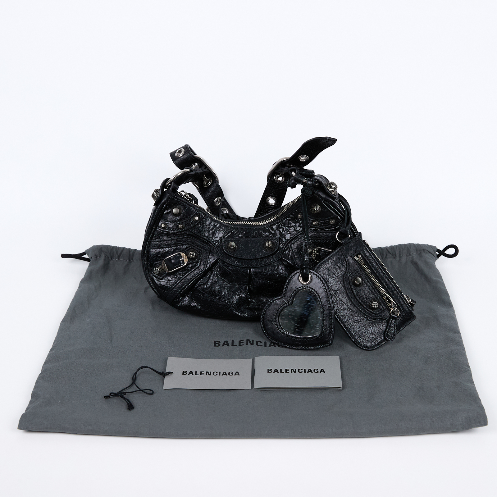巴黎世家 BALENCIAGA Le cagole XS 半月 可頌包 6713091VGUY 黑鉚釘NEO CAGOLE 防塵袋/鏡子/內袋