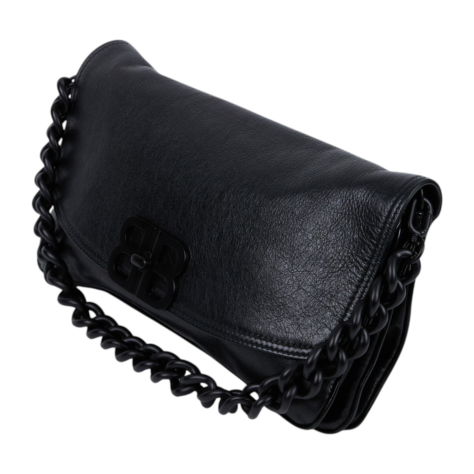 巴黎世家 BALENCIAGA BB soft 翻蓋 鏈袋包 中型 同色五金 7485962AA26 黑色 BB SOFT 鏈包 防塵袋/背帶2/購買證明