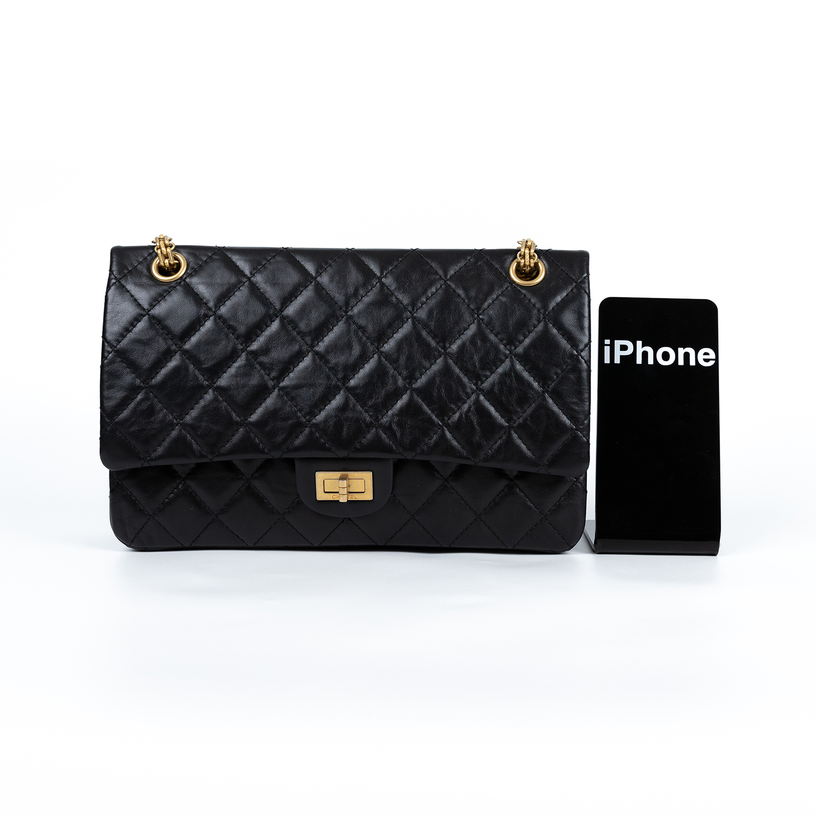 香奈兒 CHANEL 2.55 大型口蓋包 A37587 27開黑金2.55 28CM 防塵袋