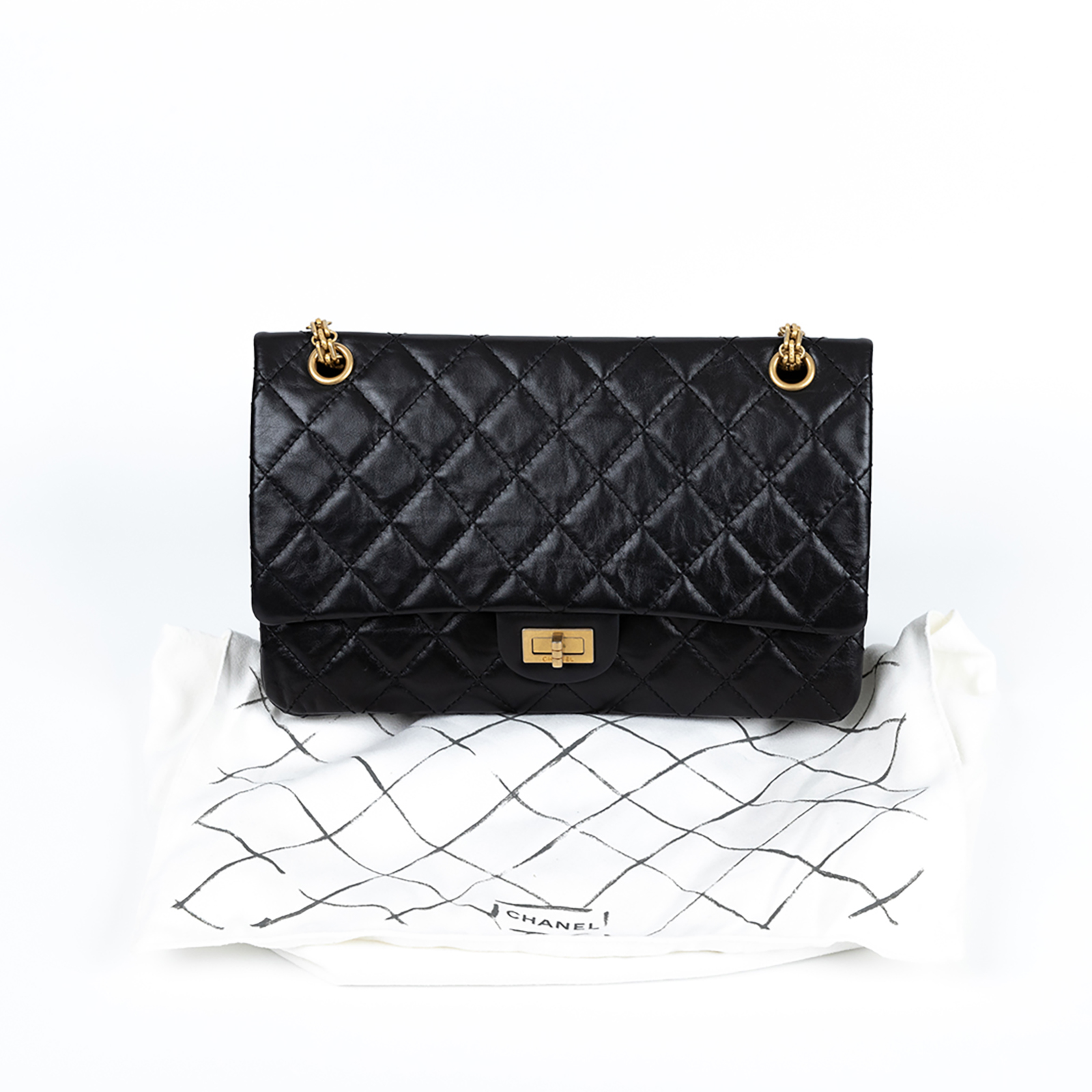 香奈兒 CHANEL 2.55 大型口蓋包 A37587 27開黑金2.55 28CM 防塵袋