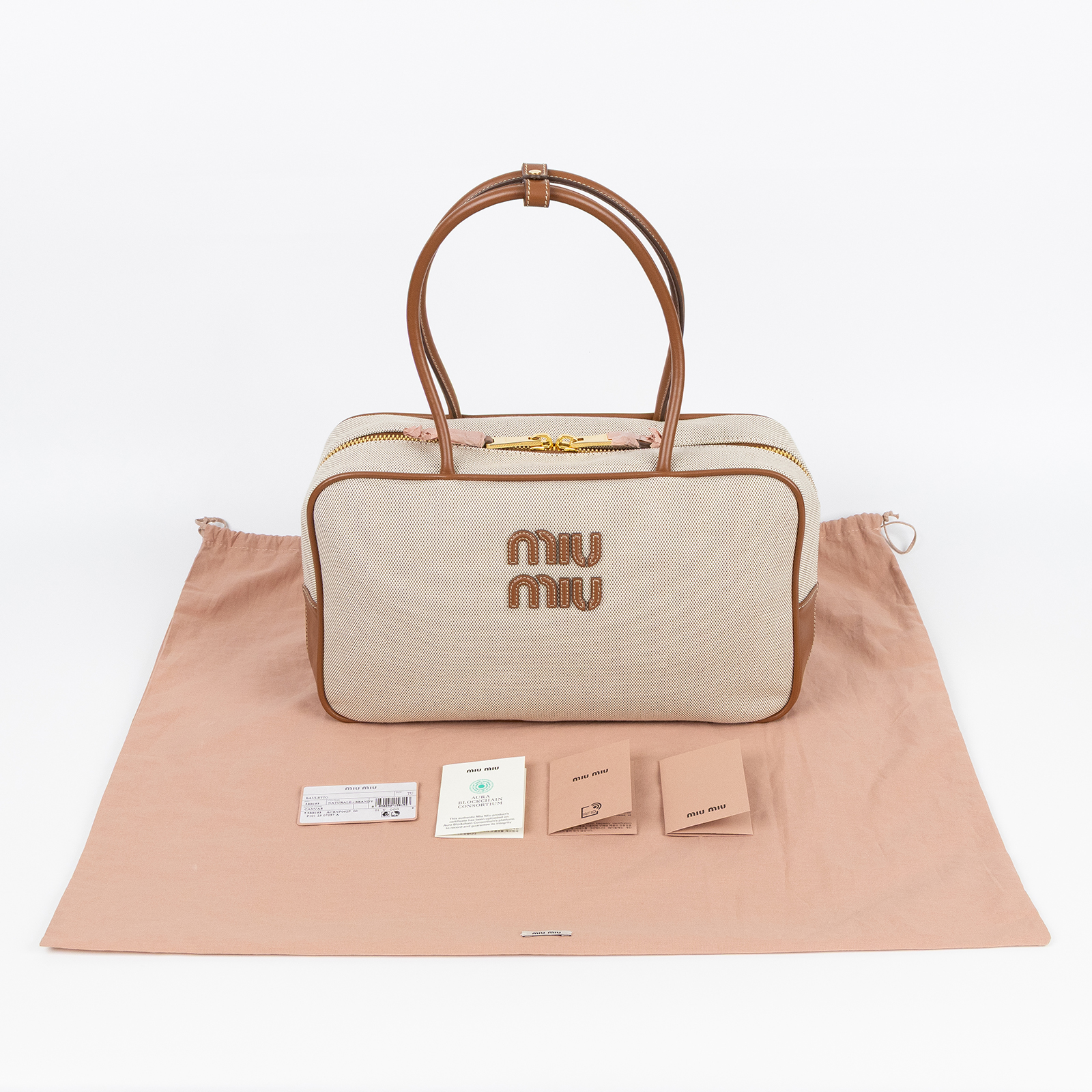 繆繆 MIU MIU Beau 帆布皮革手袋 大型 5BB163_ACRN 帆布Beau大號 防塵袋/保證卡