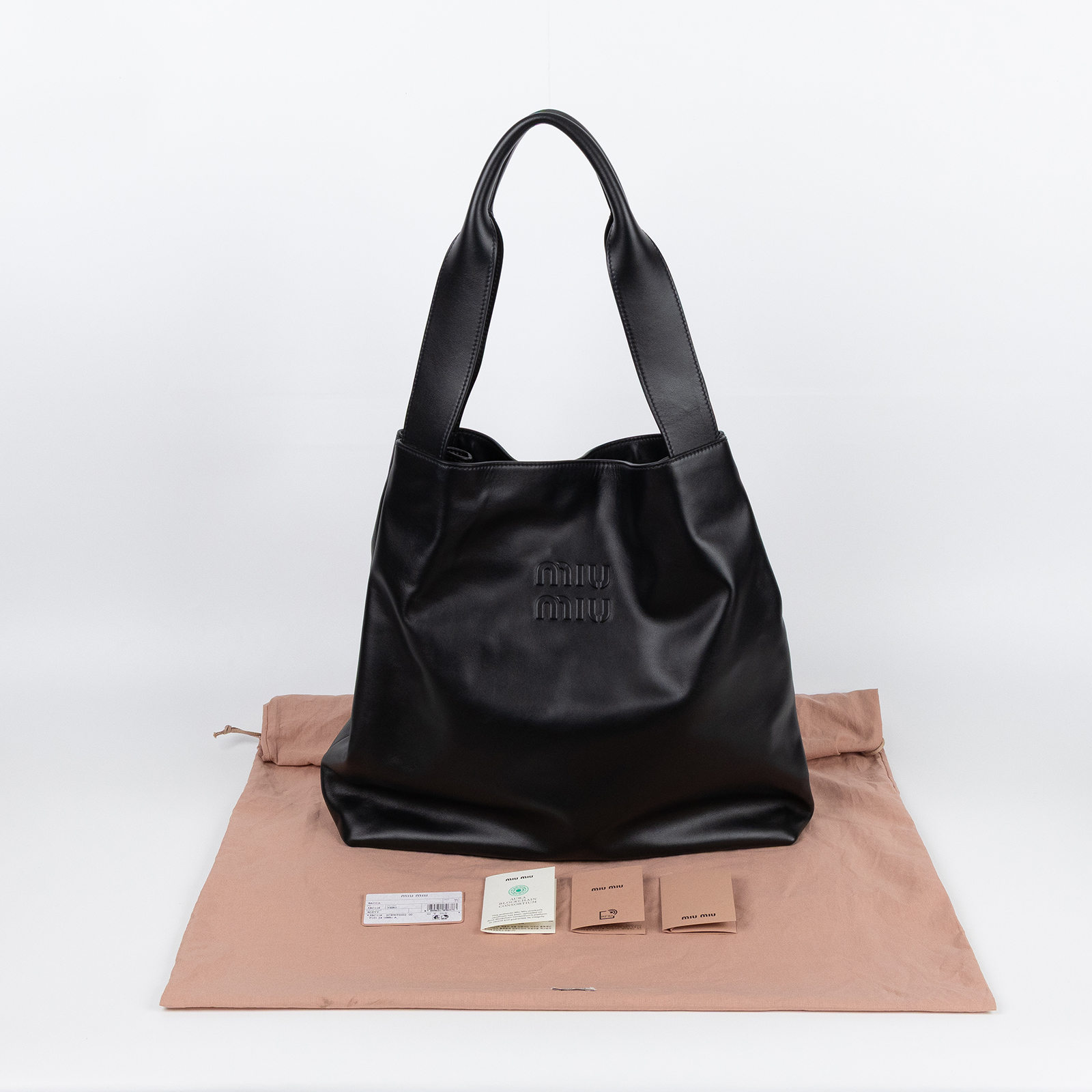 繆繆 MIU MIU Hobo 半月形 手提包 5BC119_2CRW 黑皮革HOBO TOTE 防塵袋/保證卡