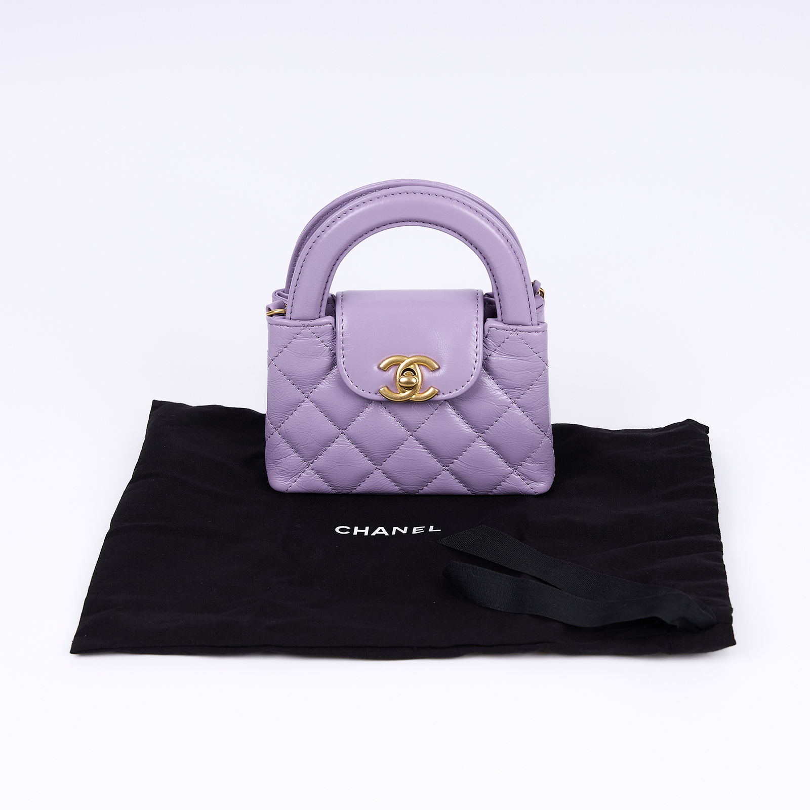 香奈兒 CHANEL 鏈子小包 肩背 手提包 AP3435 晶片款 淺紫KELLY NANO 防塵袋