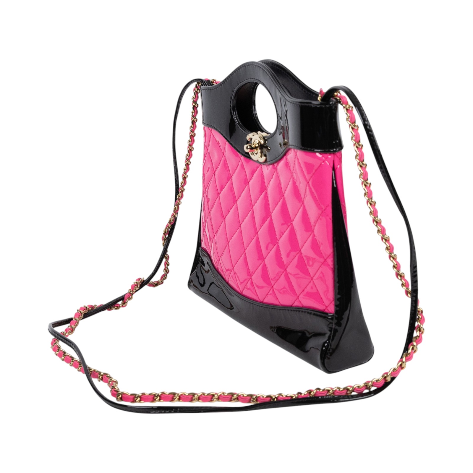 香奈兒 CHANEL CC Logo 31包 菱格紋 鍊帶 肩背 手提包 AS4133 晶片款 桃黑漆皮31包 防塵袋