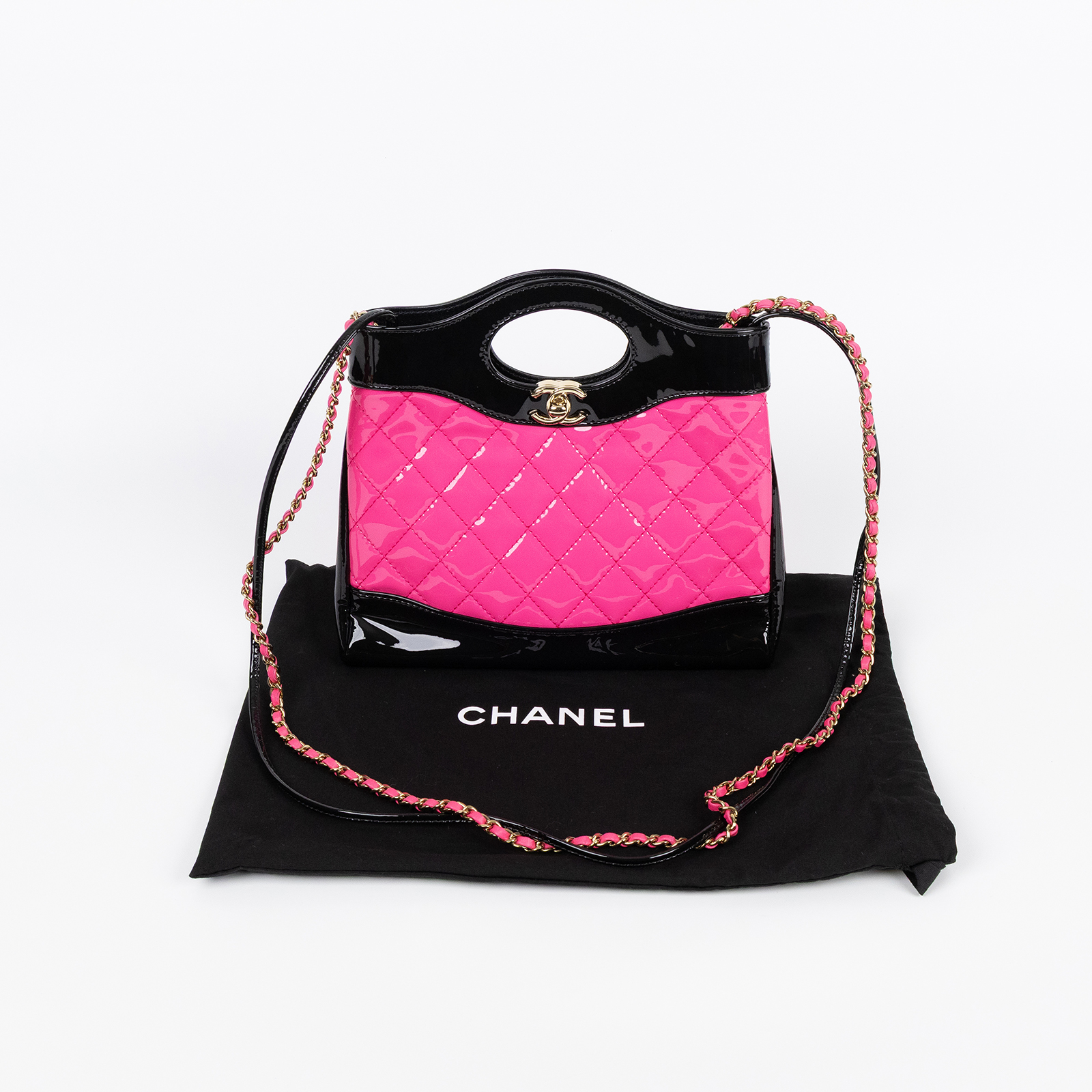 香奈兒 CHANEL CC Logo 31包 菱格紋 鍊帶 肩背 手提包 AS4133 晶片款 桃黑漆皮31包 防塵袋