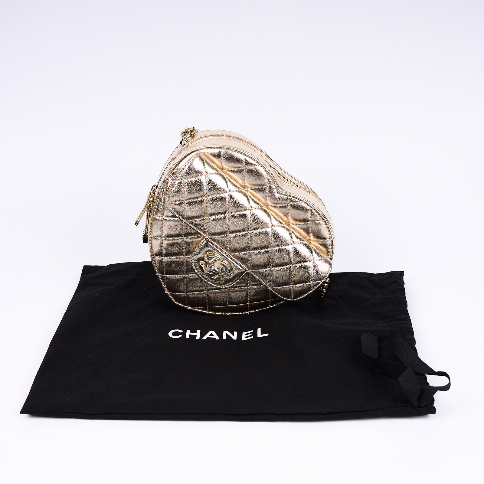 香奈兒 CHANEL CC In Love 斜背 愛心包 AS3191 晶片款 金色愛心包 防塵袋
