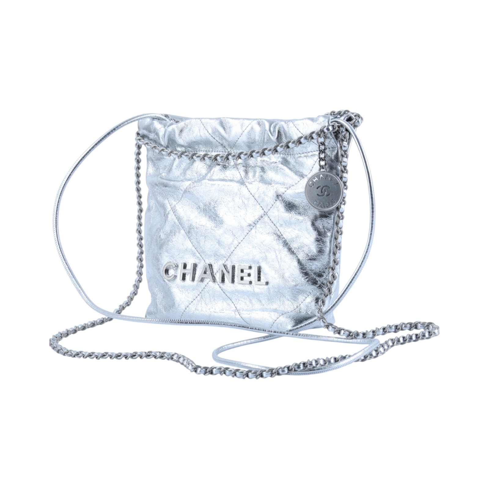 香奈兒 CHANEL 22 迷你 束口包 AS3980 晶片款 銀色22包 MINI 防塵袋