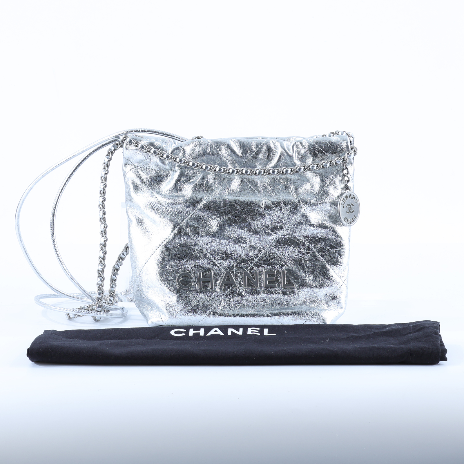 香奈兒 CHANEL 22 迷你 束口包 AS3980 晶片款 銀色22包 MINI 防塵袋