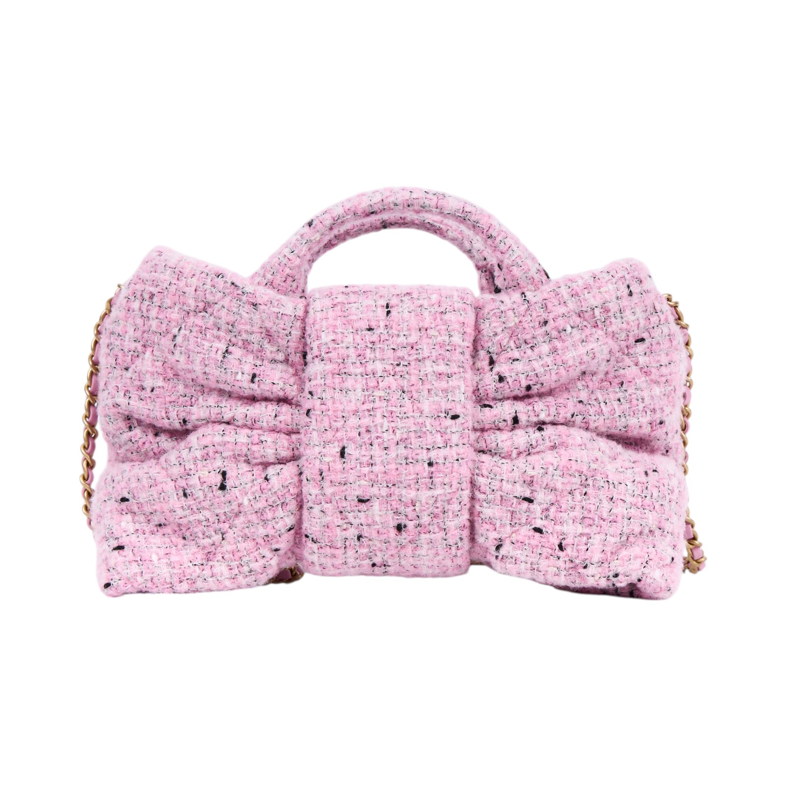 香奈兒 CHANEL 25K Coco Mark 手提包 肩背包 AS5849 晶片款 粉色毛呢蝴蝶結包 防塵袋