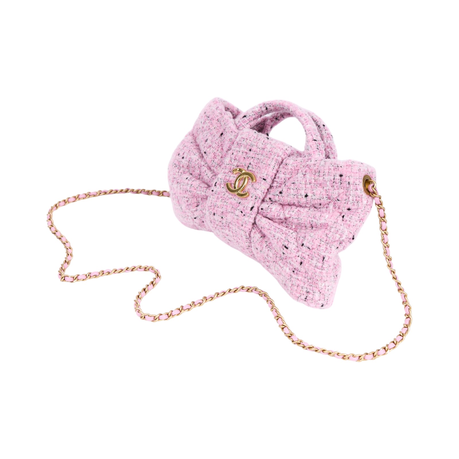 香奈兒 CHANEL 25K Coco Mark 手提包 肩背包 AS5849 晶片款 粉色毛呢蝴蝶結包 防塵袋